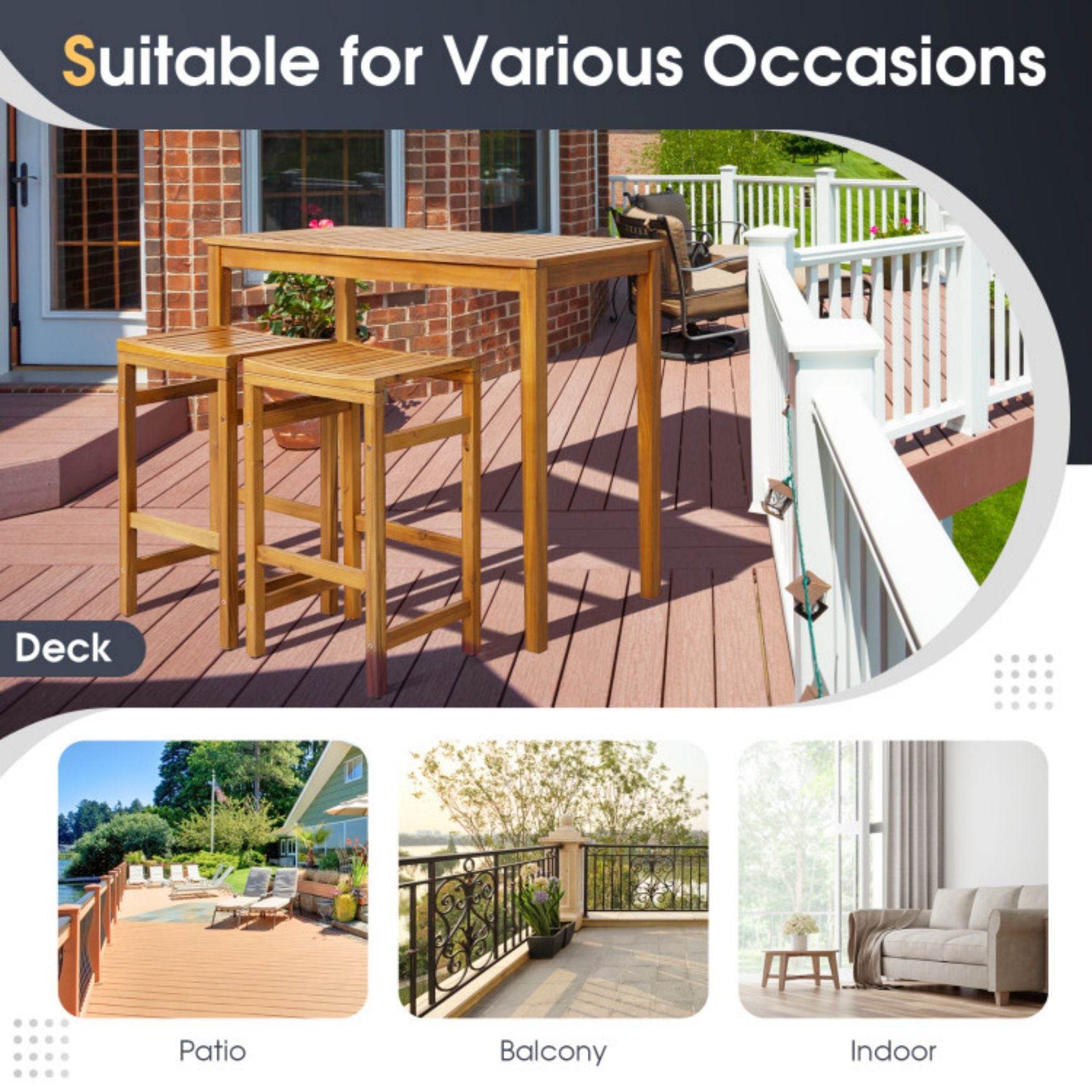 SUGIFT Rectangular Indoor and Outdoor Bar Height Table for Garden