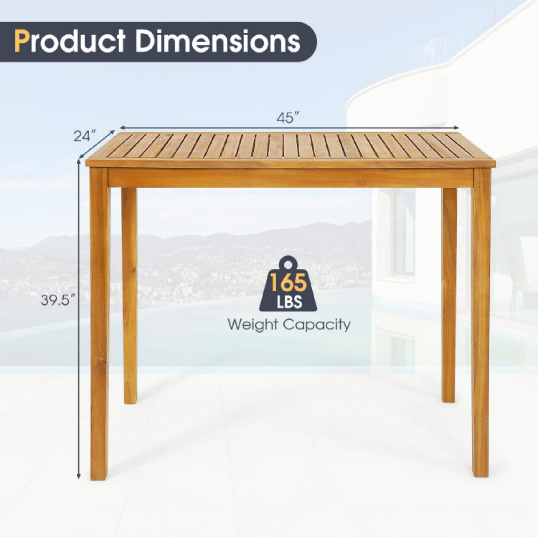 SUGIFT Rectangular Indoor and Outdoor Bar Height Table for Garden