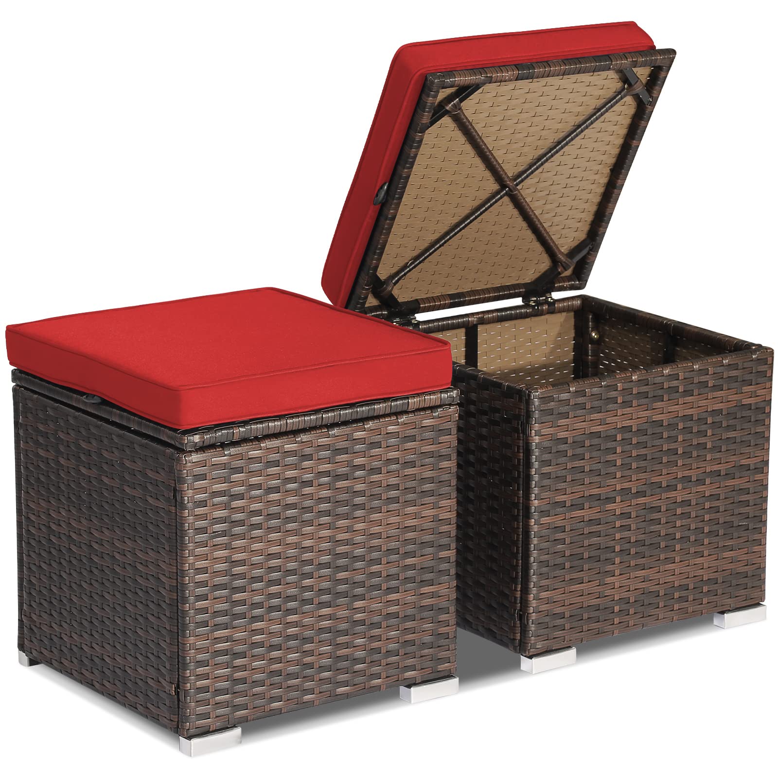 2 Pieces Patio Ottoman with Hidden Storage Space