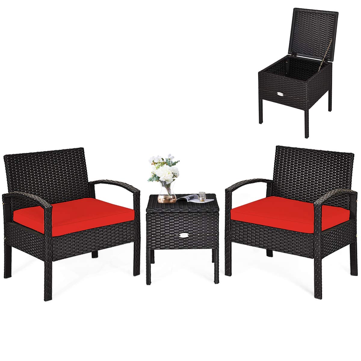 SUGIFT 3 Pieces PE Rattan Wicker Sofa Set with Washable and Removable Cushion for Patio