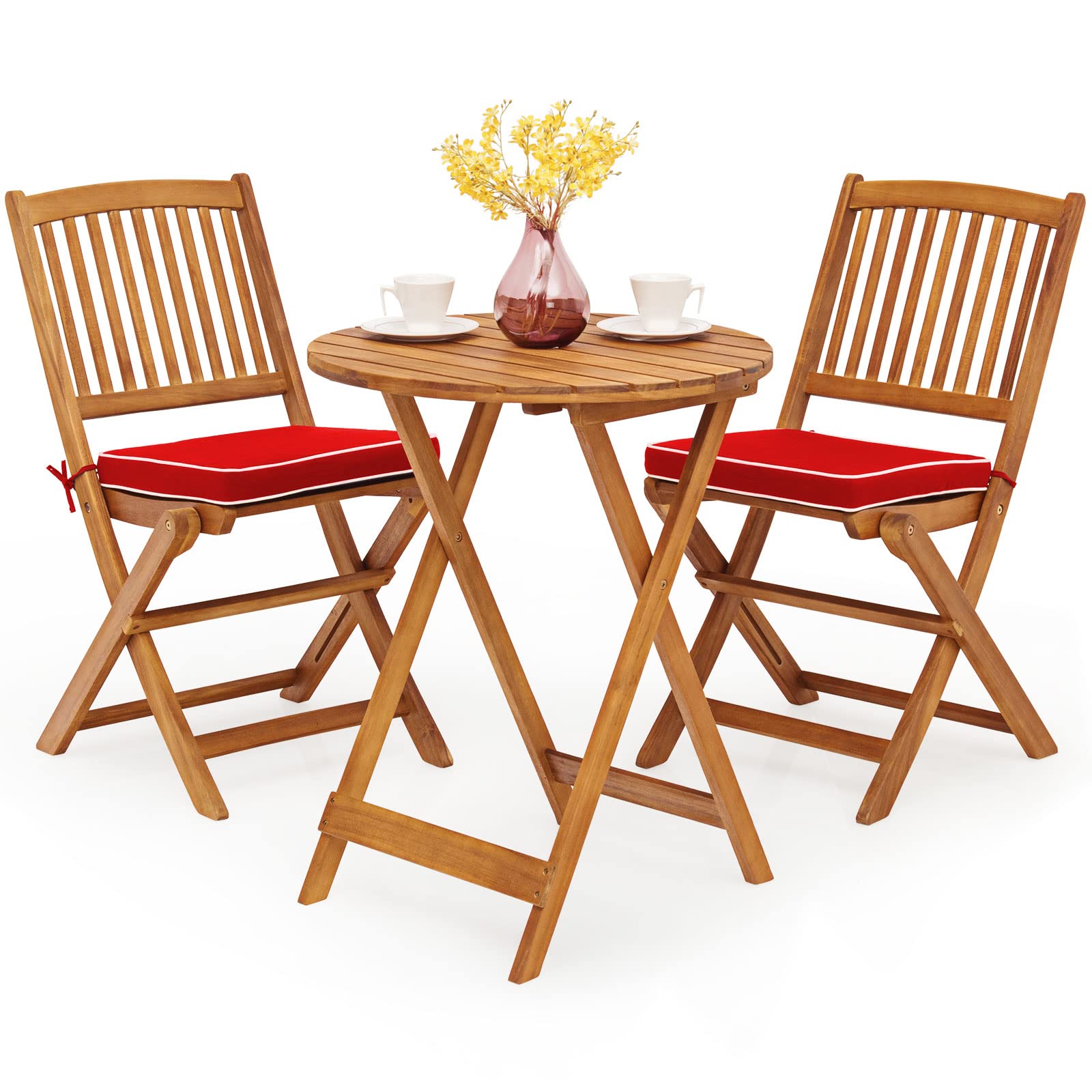 SUGIFT 3 Pieces Patio Folding Bistro Set with Padded Cushion and Round Coffee Table