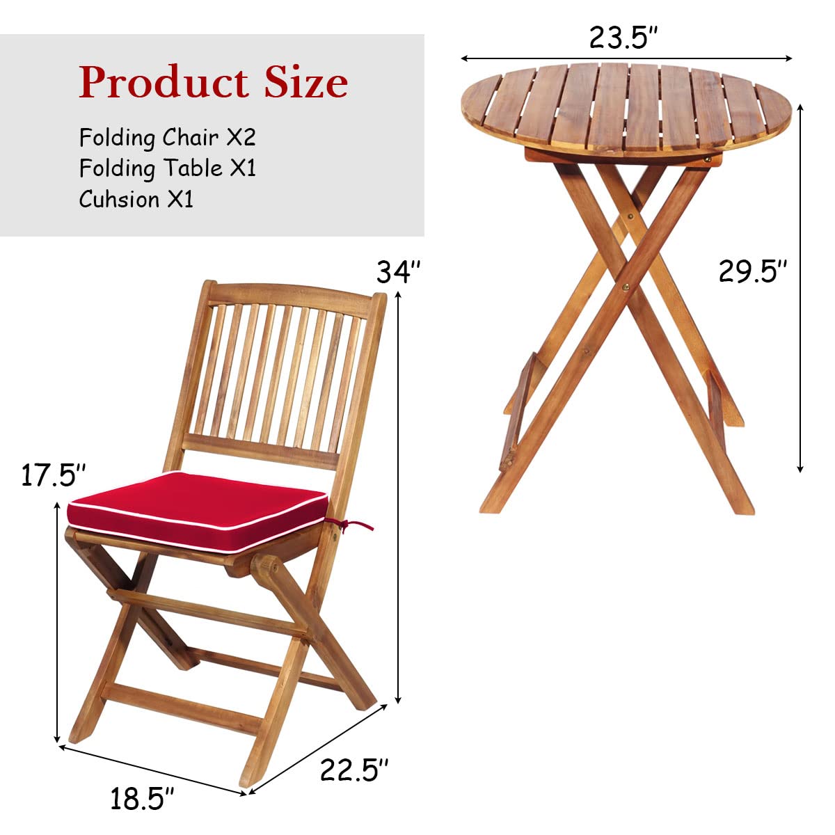 SUGIFT 3 Pieces Patio Folding Bistro Set with Padded Cushion and Round Coffee Table