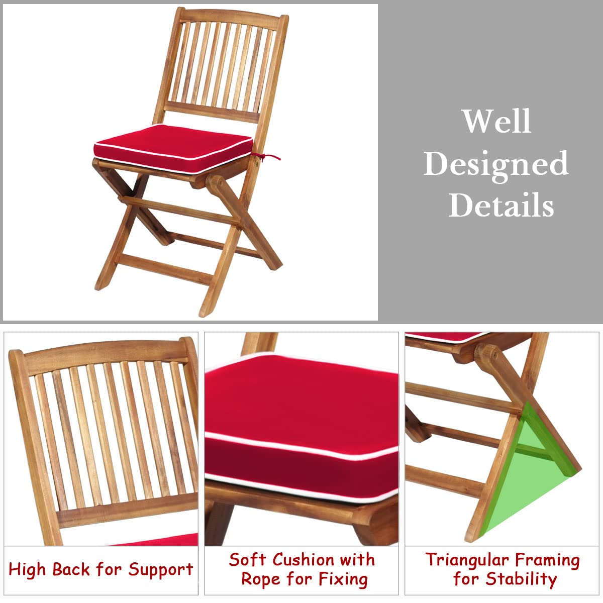 SUGIFT 3 Pieces Patio Folding Bistro Set with Padded Cushion and Round Coffee Table