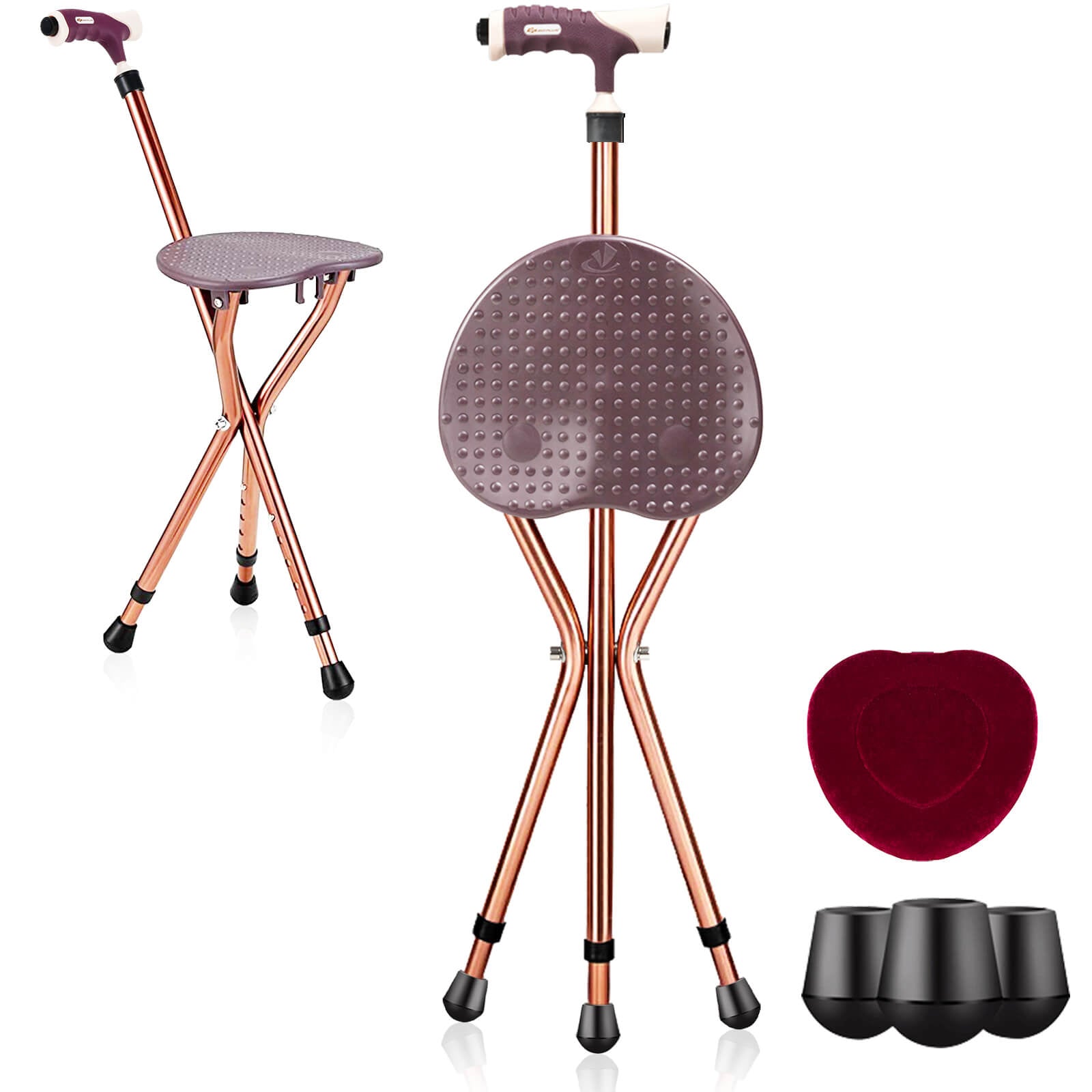 Lightweight Adjustable Folding Cane Seat Aluminum Alloy Crutch Chair With Light