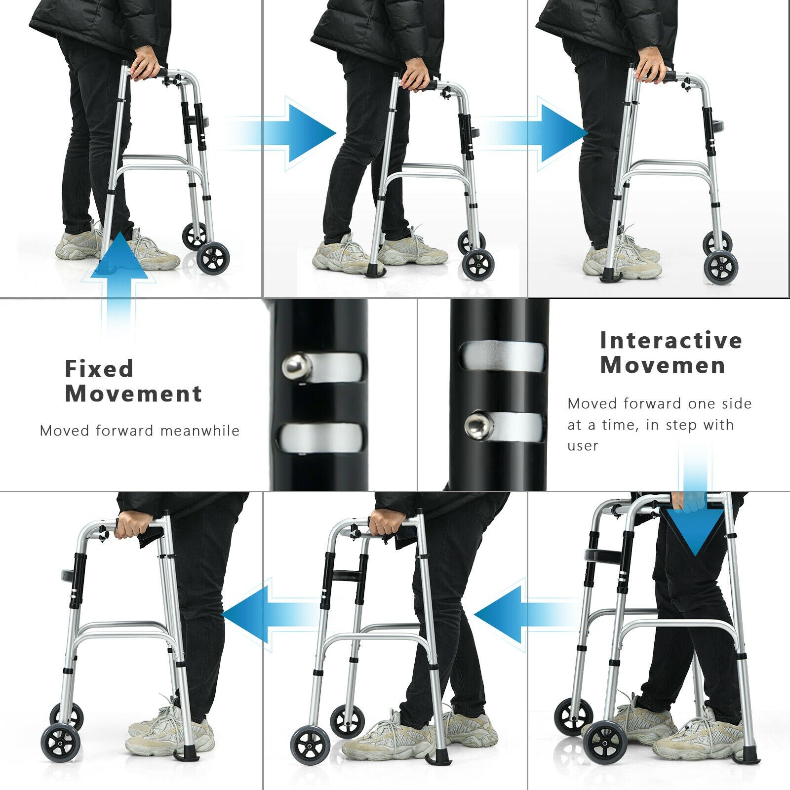 Foldable Rehabilitation Auxiliary Walker with 5 Inch Wheels