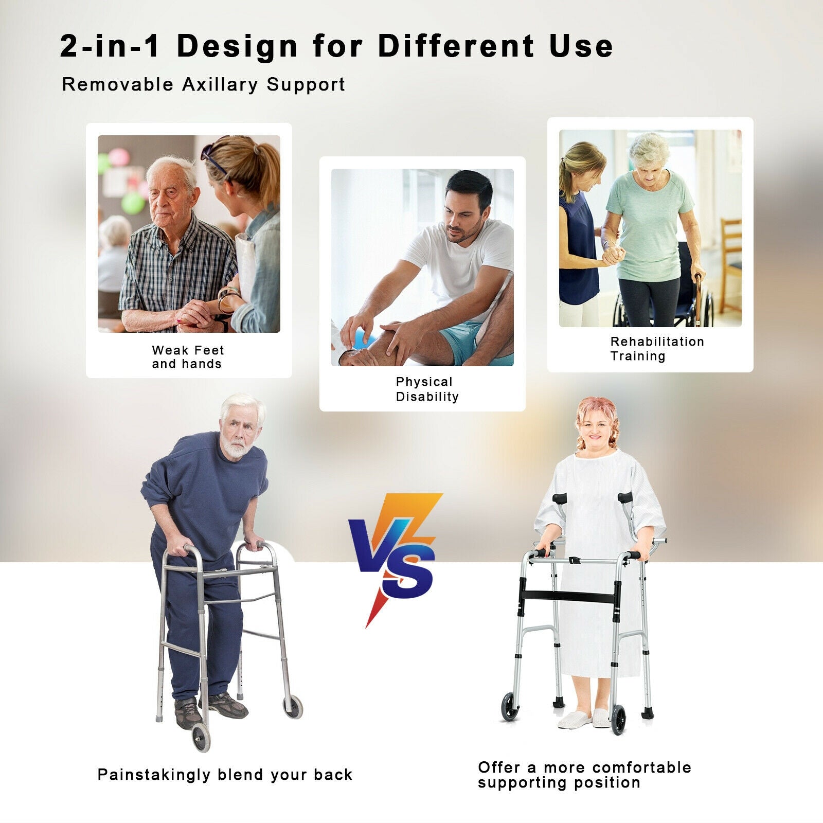 Foldable Rehabilitation Auxiliary Walker with 5 Inch Wheels