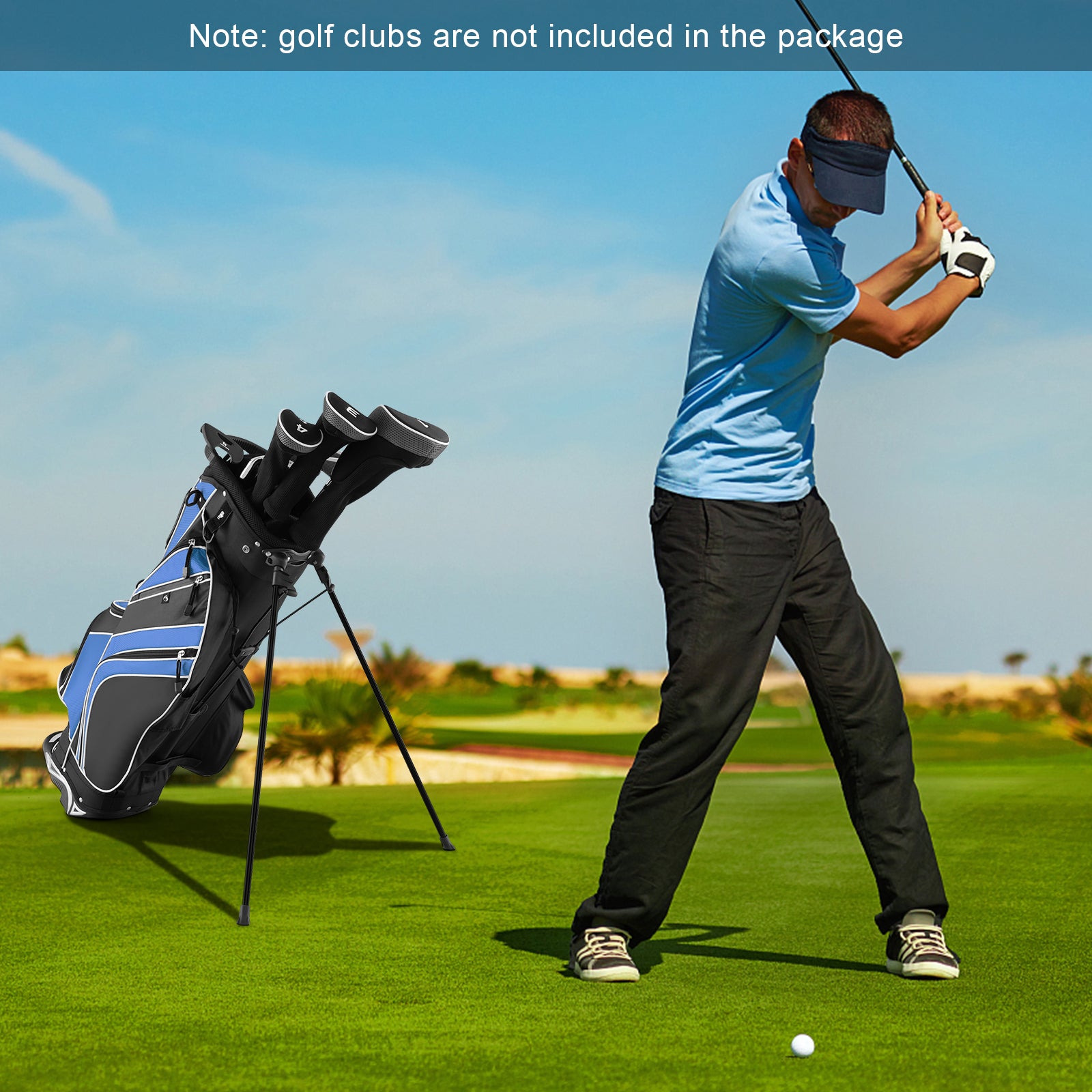 Blue Golf Stand Cart Bag with 6-Way Divider Carry Pockets