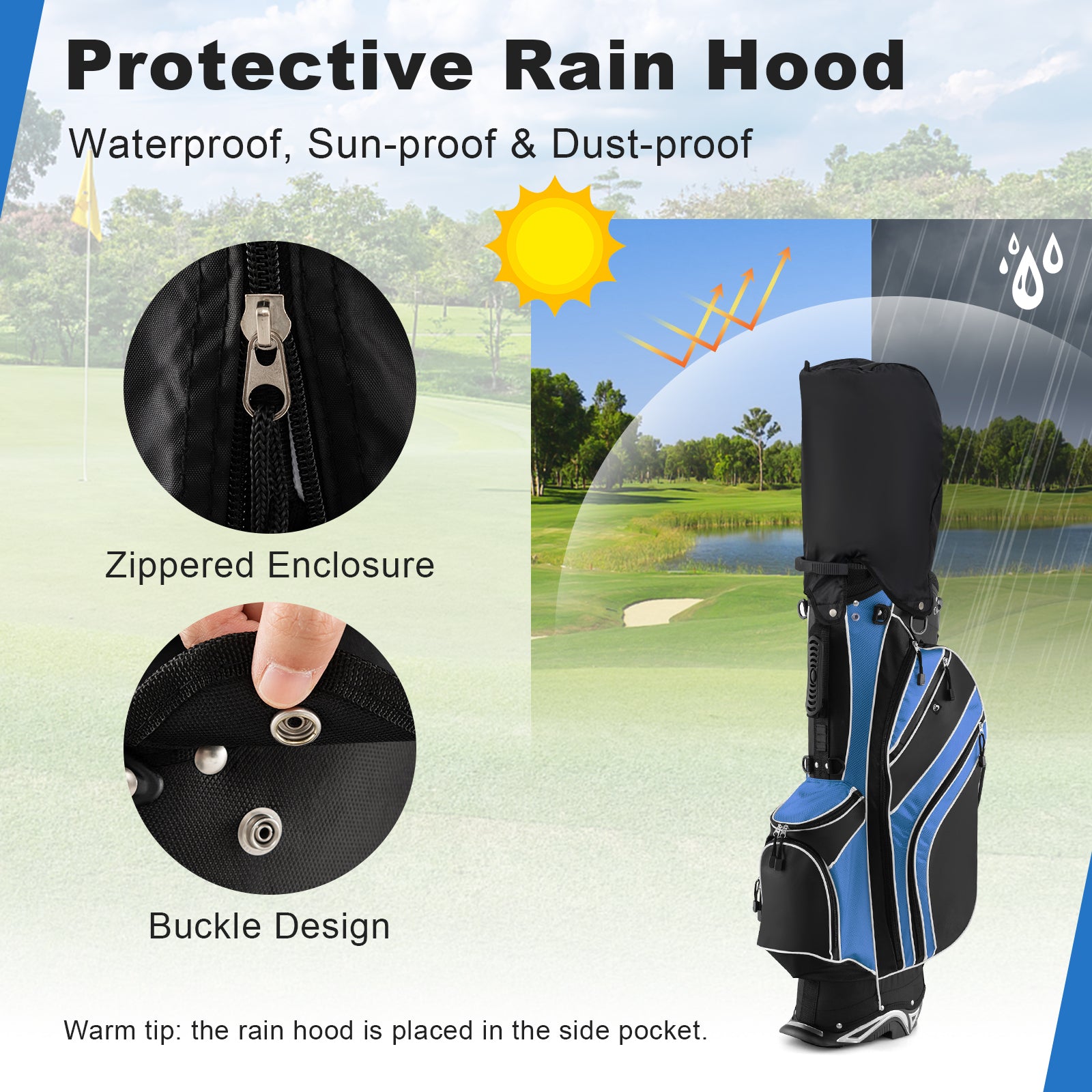 Blue Golf Stand Cart Bag with 6-Way Divider Carry Pockets