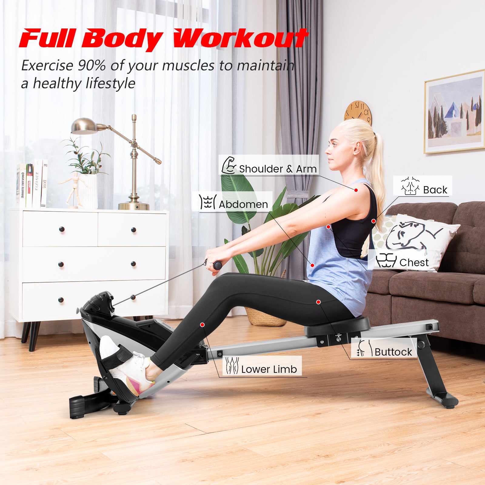 Adjustable Oxygen Resistance of Folding Magnetic Rowing - Black