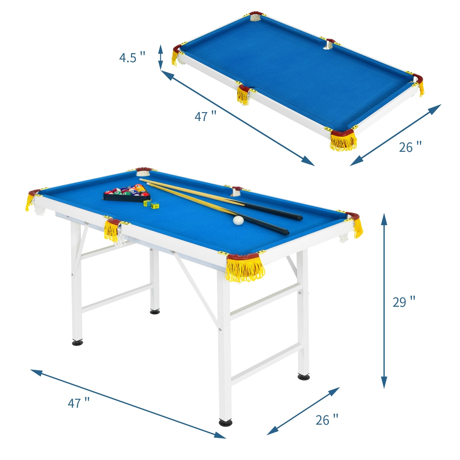 SUGIFT 47 Inch Folding Billiard Table with Cues and Brush Chalk
