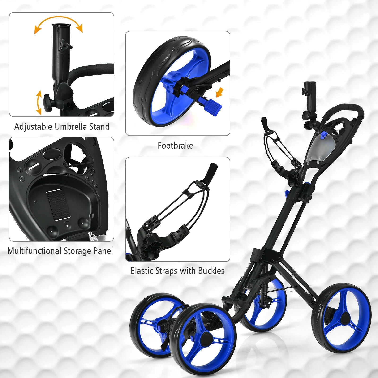 4 Wheel Golf Push Cart with Brake Scoreboard Adjustable Handle