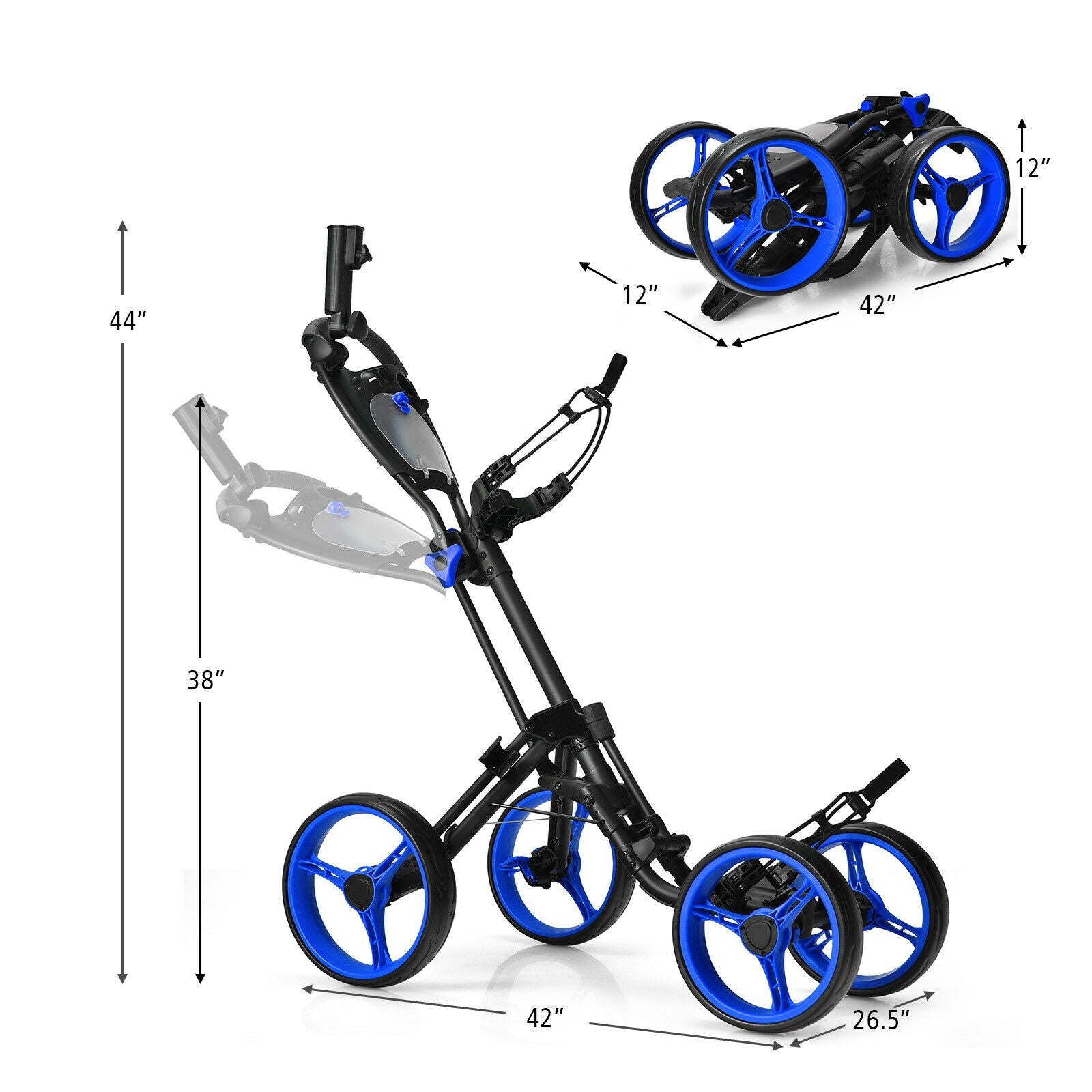 4 Wheel Golf Push Cart with Brake Scoreboard Adjustable Handle