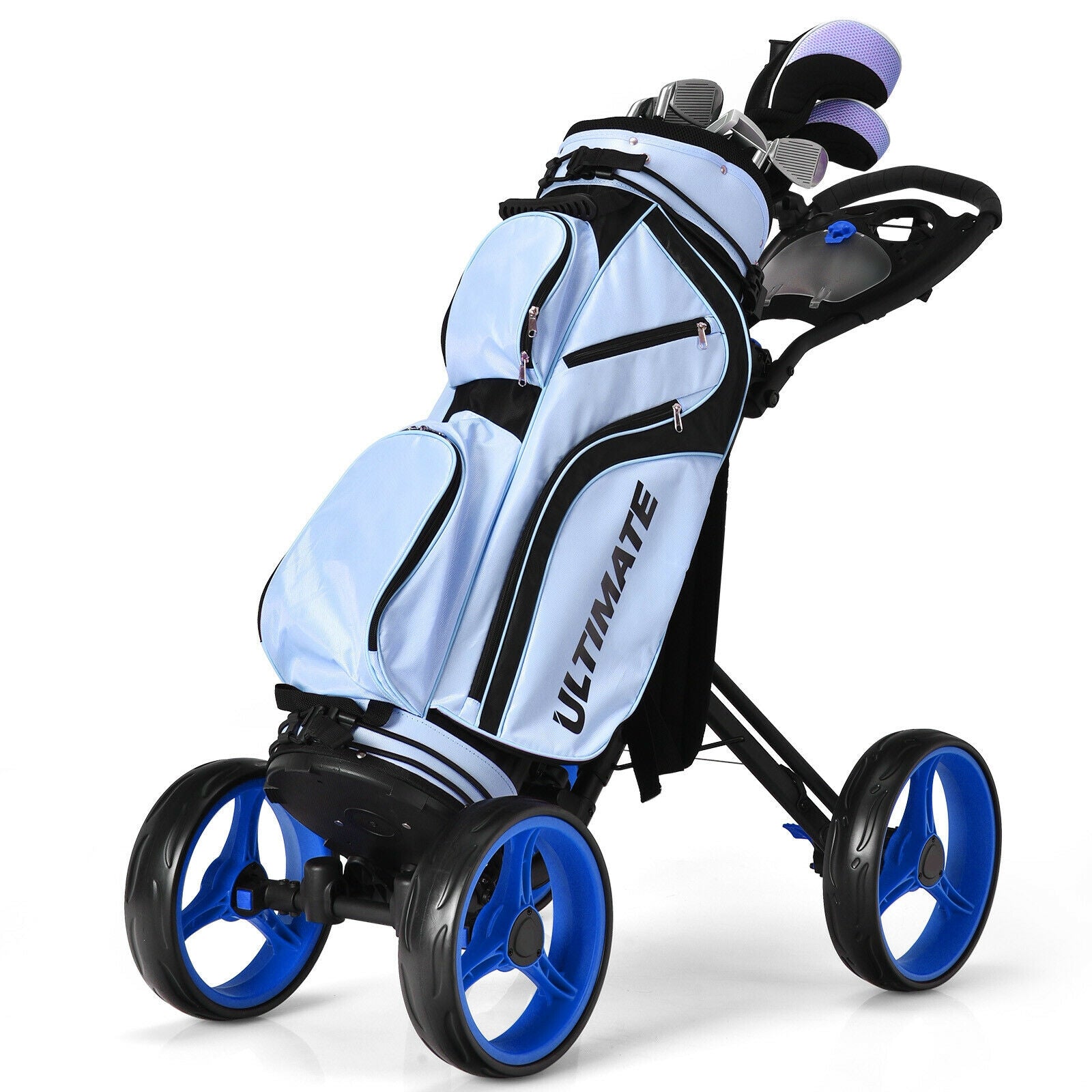 4 Wheel Golf Push Cart with Brake Scoreboard Adjustable Handle