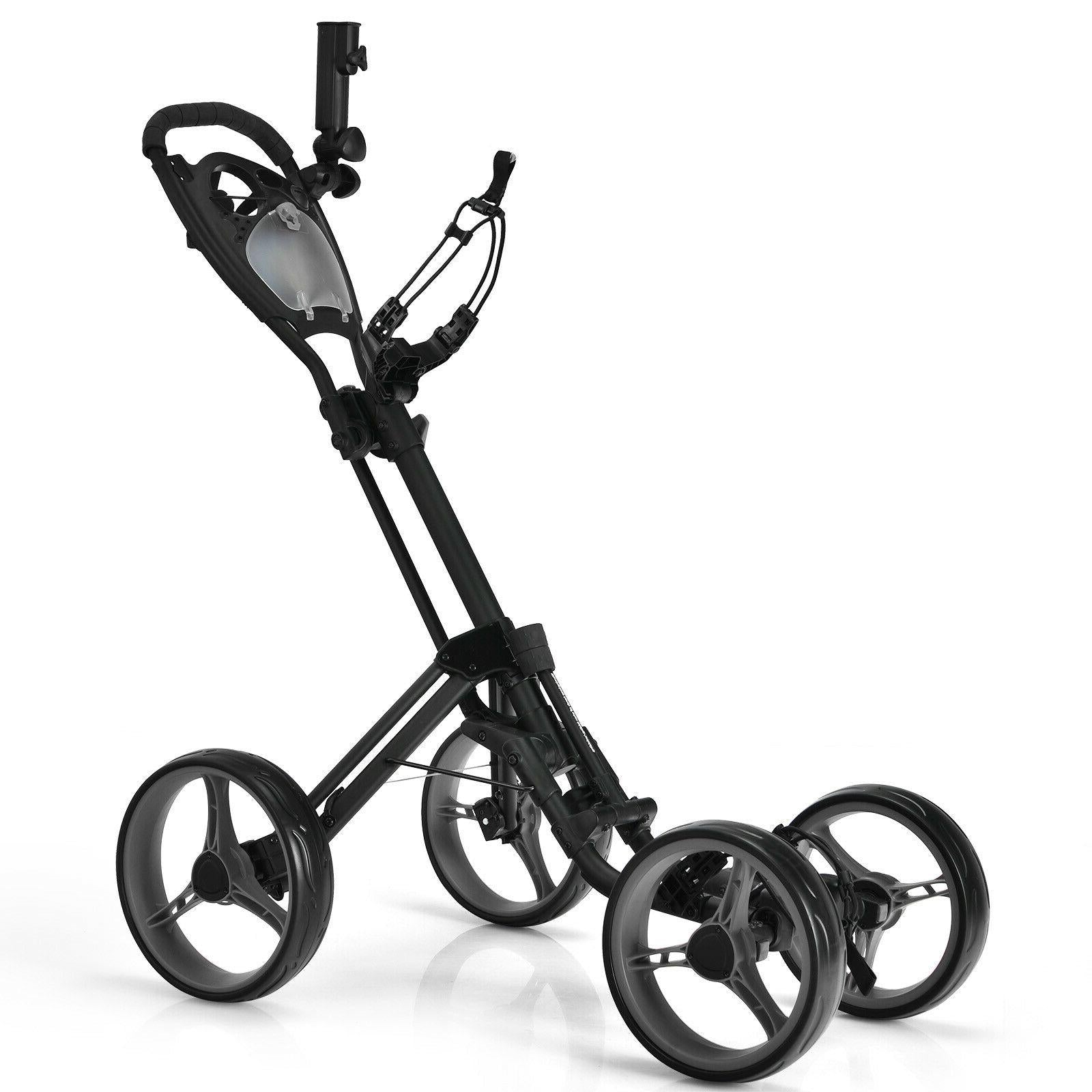 4 Wheel Golf Push Cart with Brake Scoreboard Adjustable Handle, Black