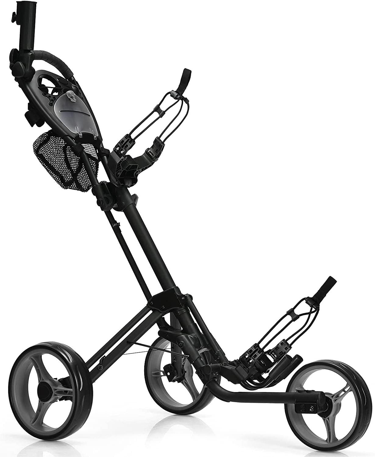 3 Wheel Folding Golf Push Cart with Brake Scoreboard Adjustable Handle, Black