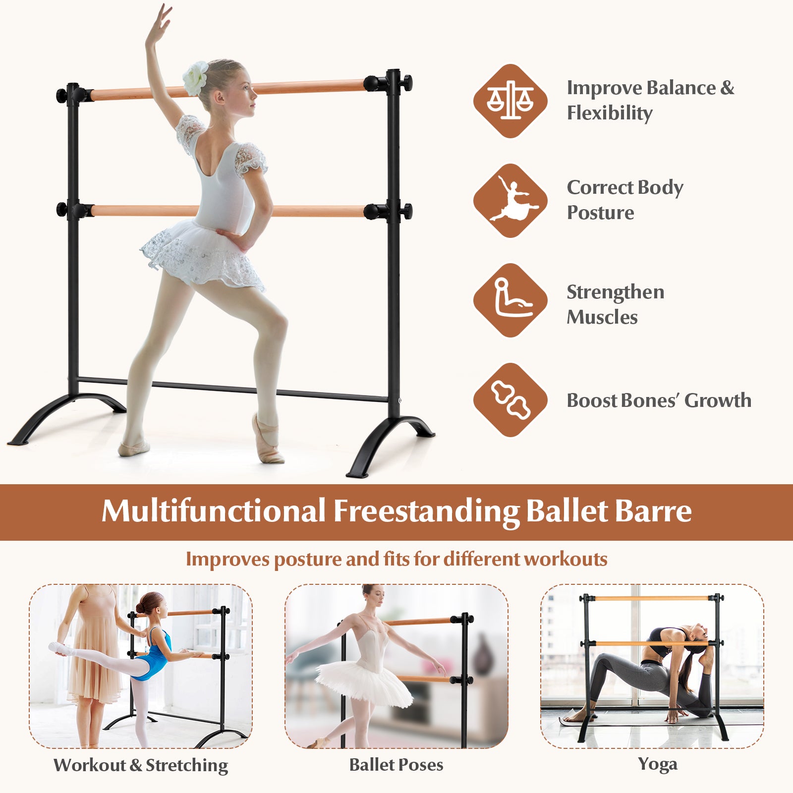 SUGIFT 4 Foot Portable? Freestanding Double Ballet Barre