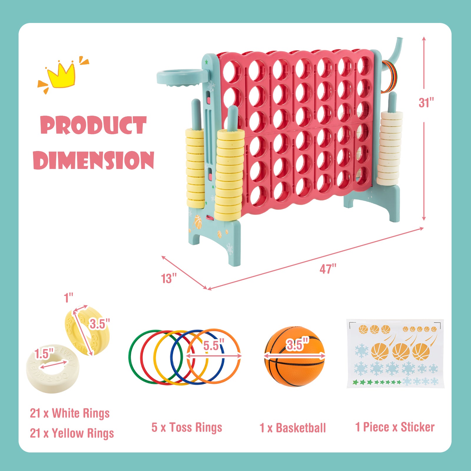4-in-a-Row Connect Game with Basketball Hoop and Toss Ring