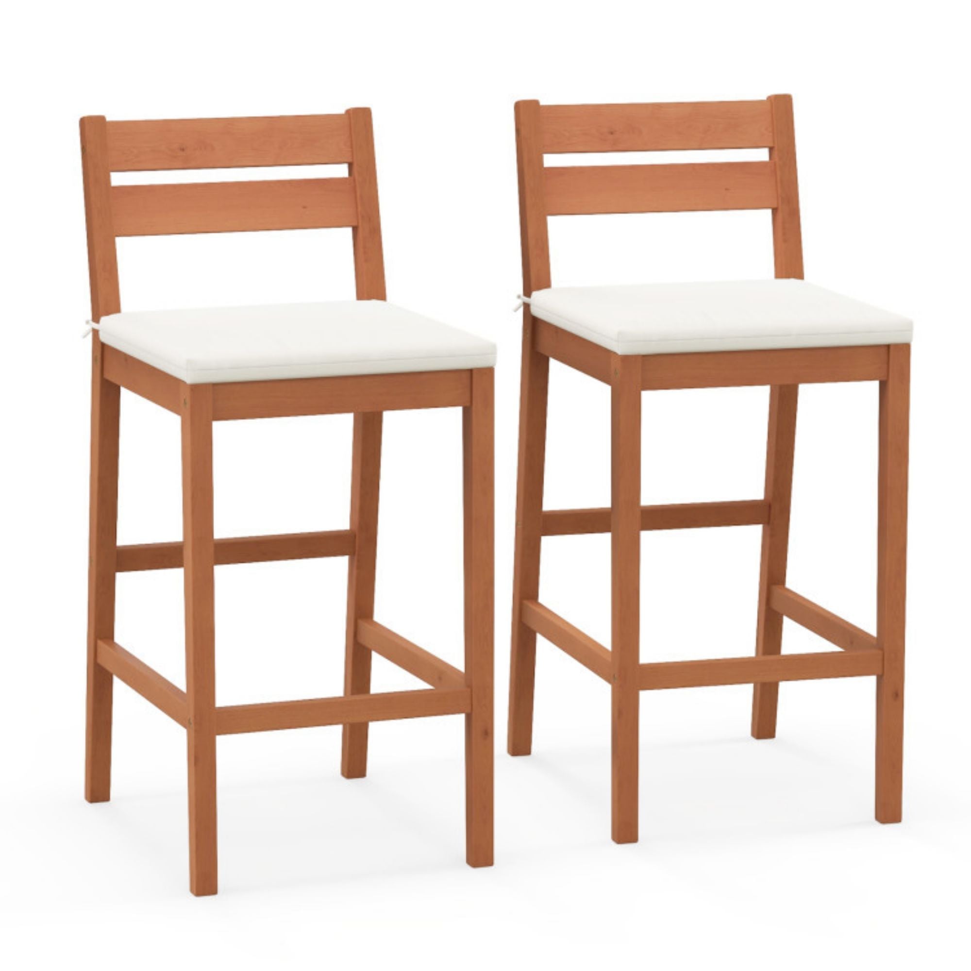 SUGIFT Set of 2 Outdoor Wood Barstools with Soft Seat Cushion