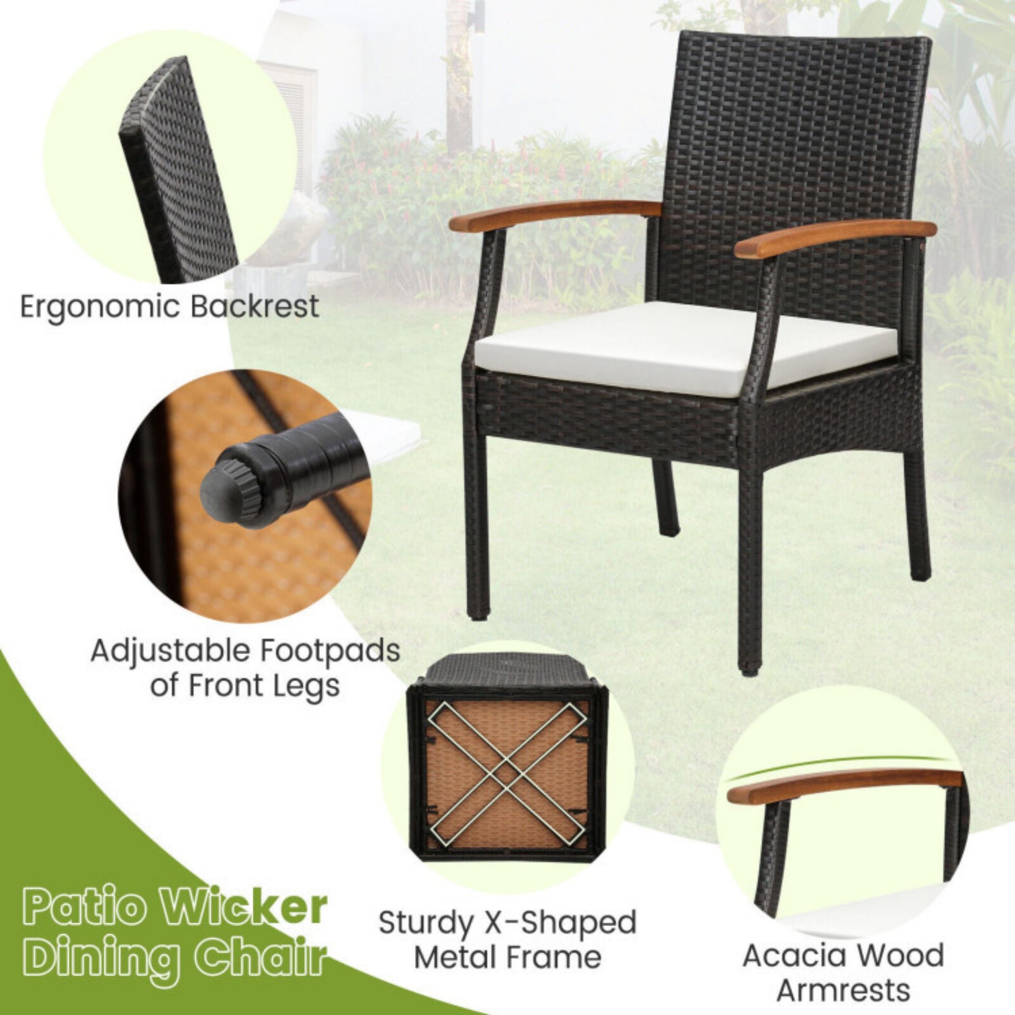 SUGIFT Set of 2 Patio Dining Chair with Soft Zippered Cushion