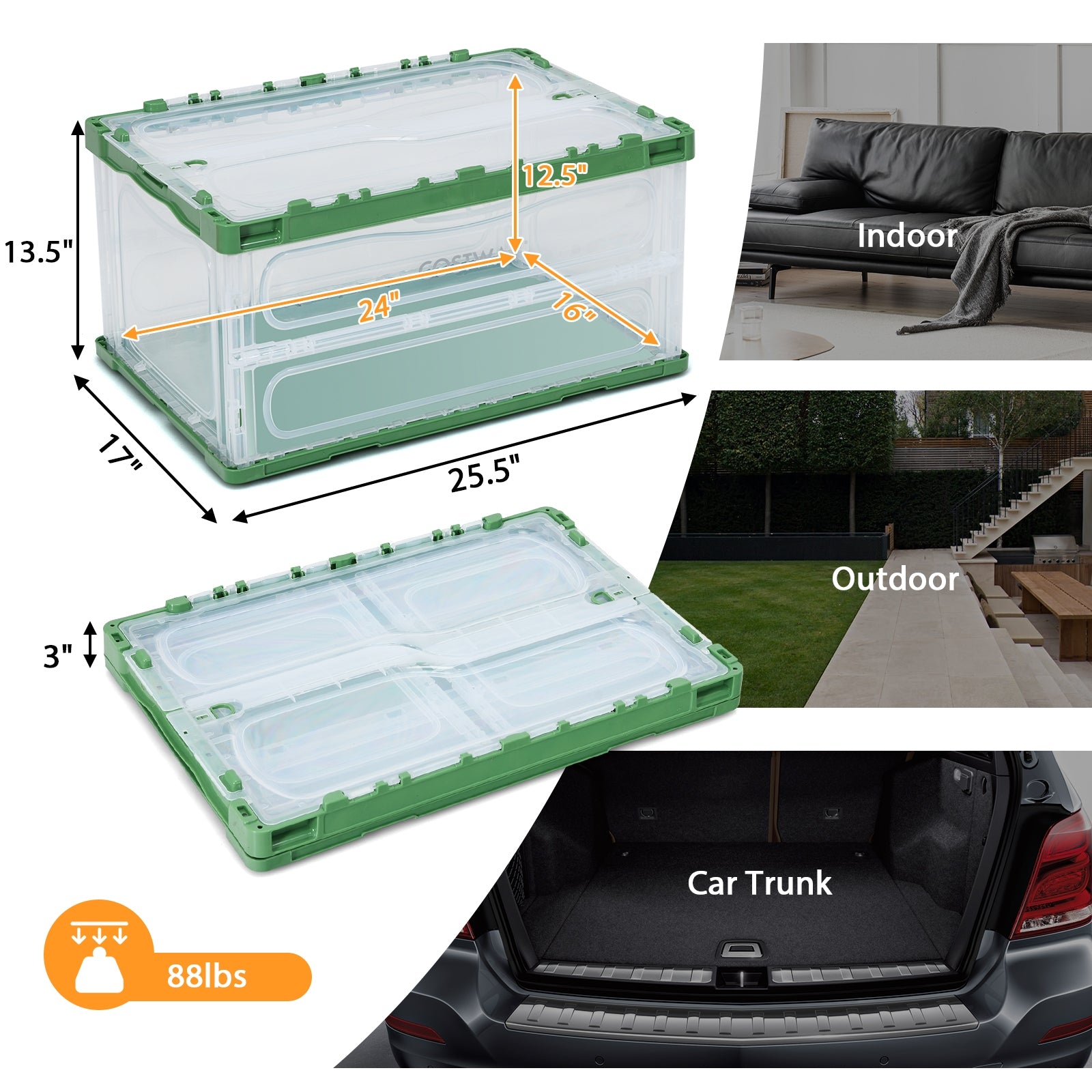 4 Pack Collapsible and Stackable Plastic Storage Bins with Attached Lid