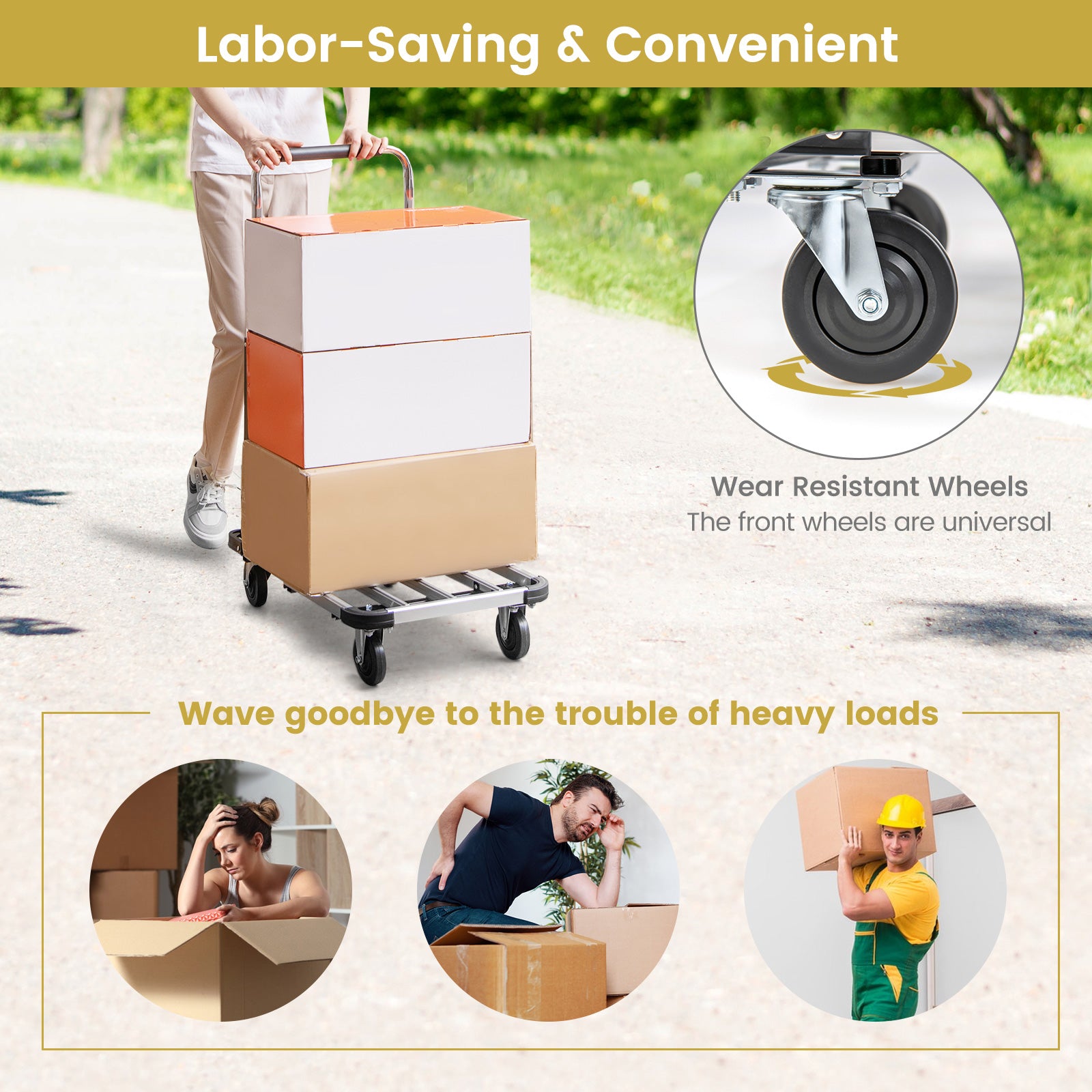 Folding Hand Truck Aluminum Utility Dolly Platform Cart with Extendable Base
