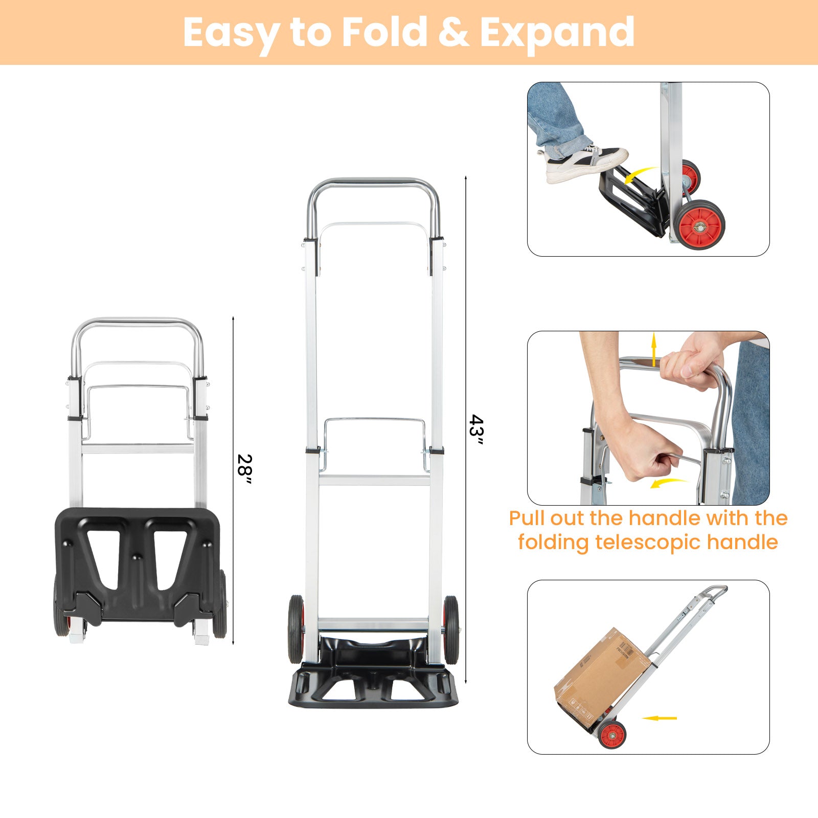SUGIFT Portable Folding Hand Truck with Telescopic Handle and Wheels