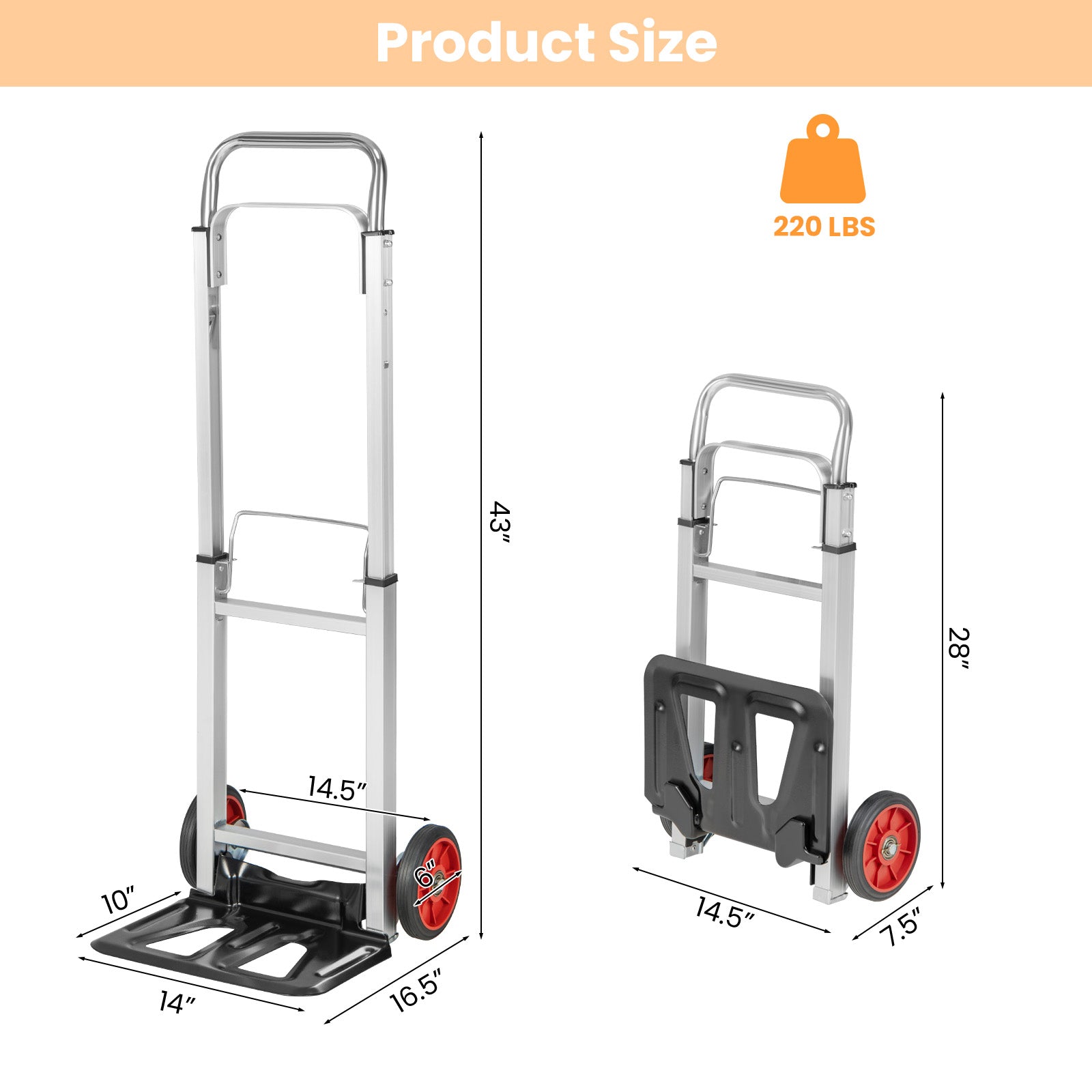 SUGIFT Portable Folding Hand Truck with Telescopic Handle and Wheels