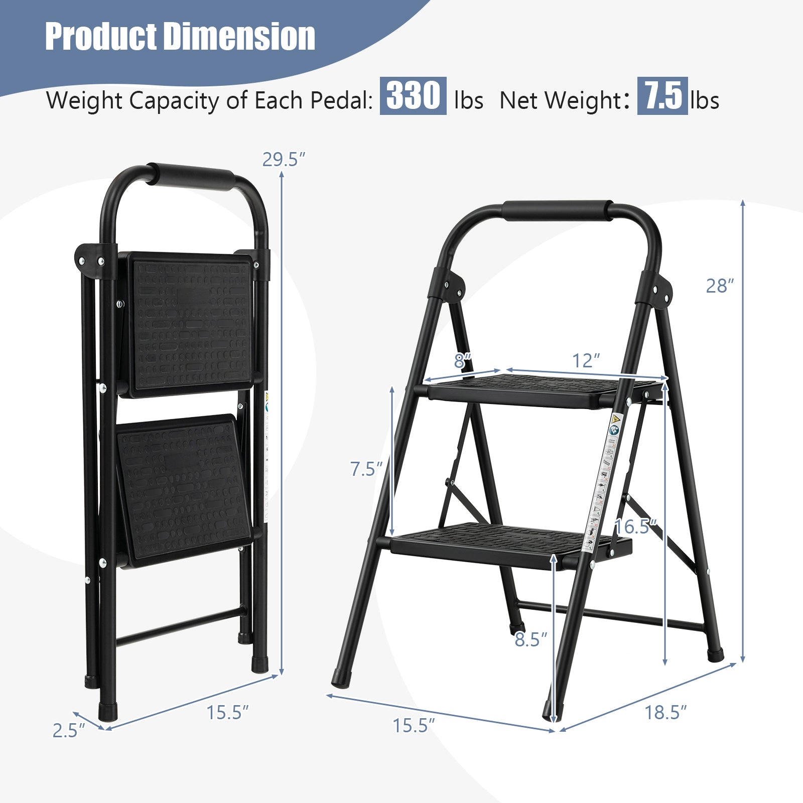 2-Step Ladder with Wide Anti-Slip Pedal