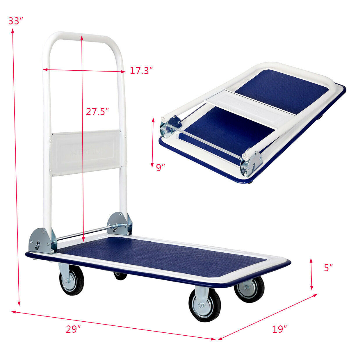 SUGIFT 330 lbs Platform Cart Dolly Foldable Warehouse Push Hand Truck