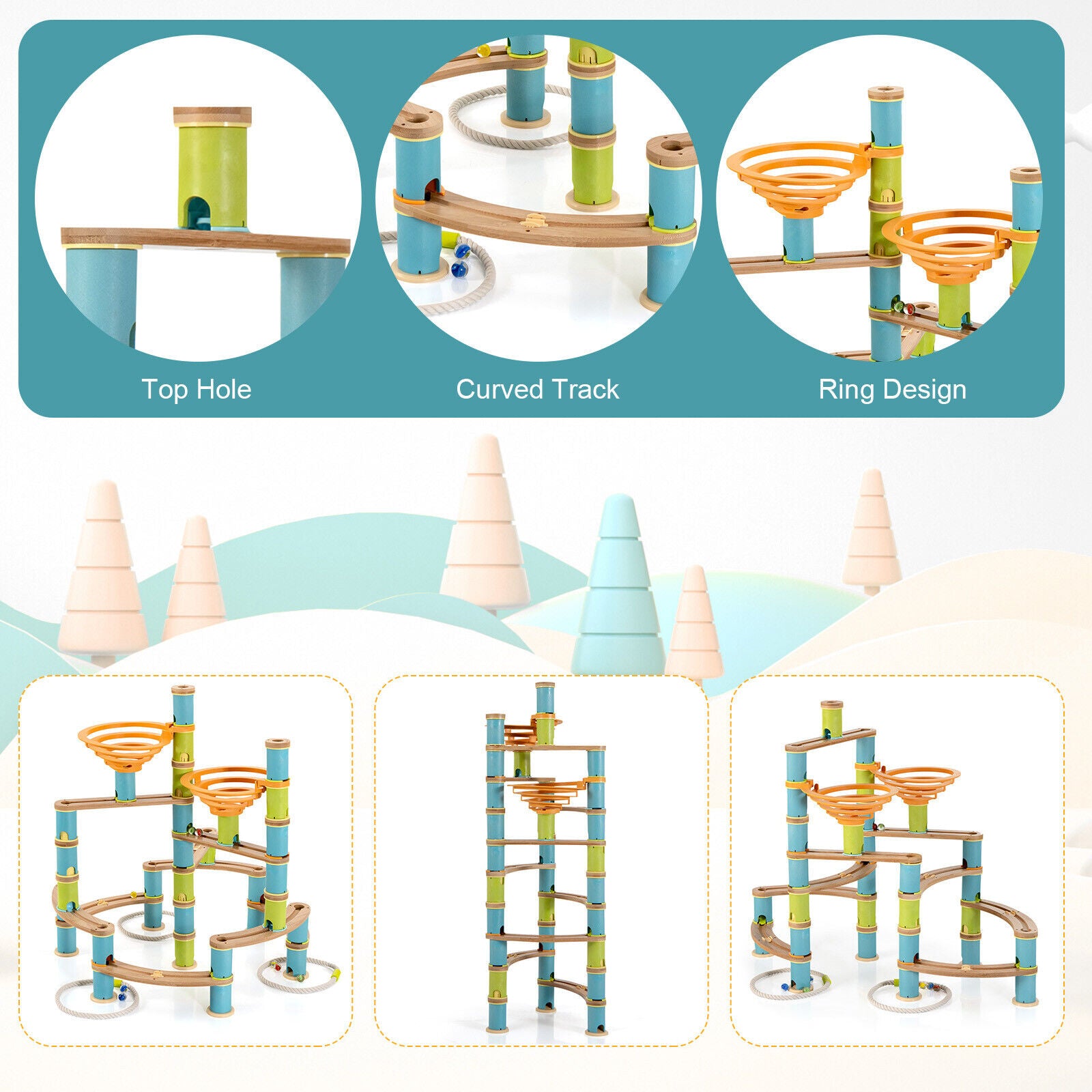 SUGIFT 162 Pieces Bamboo Marble Run Educational Learning Toy Set