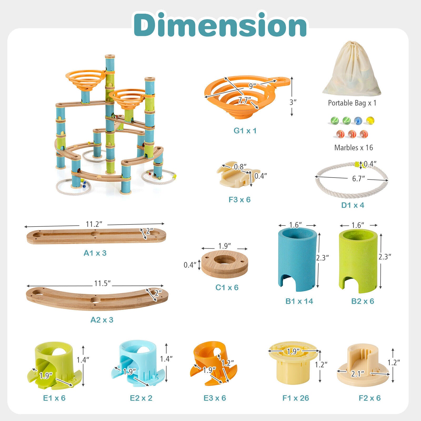 SUGIFT 162 Pieces Bamboo Marble Run Educational Learning Toy Set