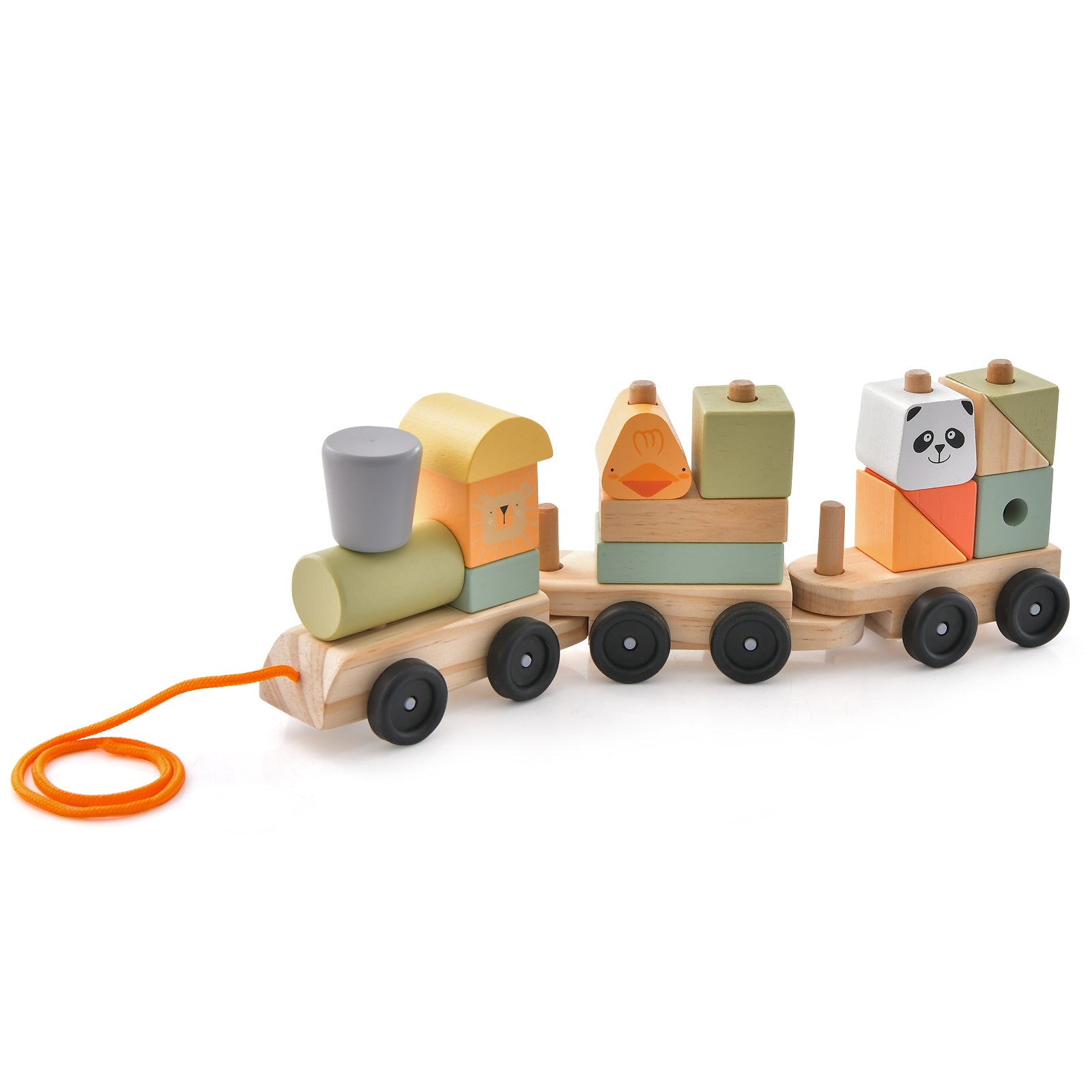 SUGIFT 3-Section Toy Wooden Train Set with Stackable Building Blocks