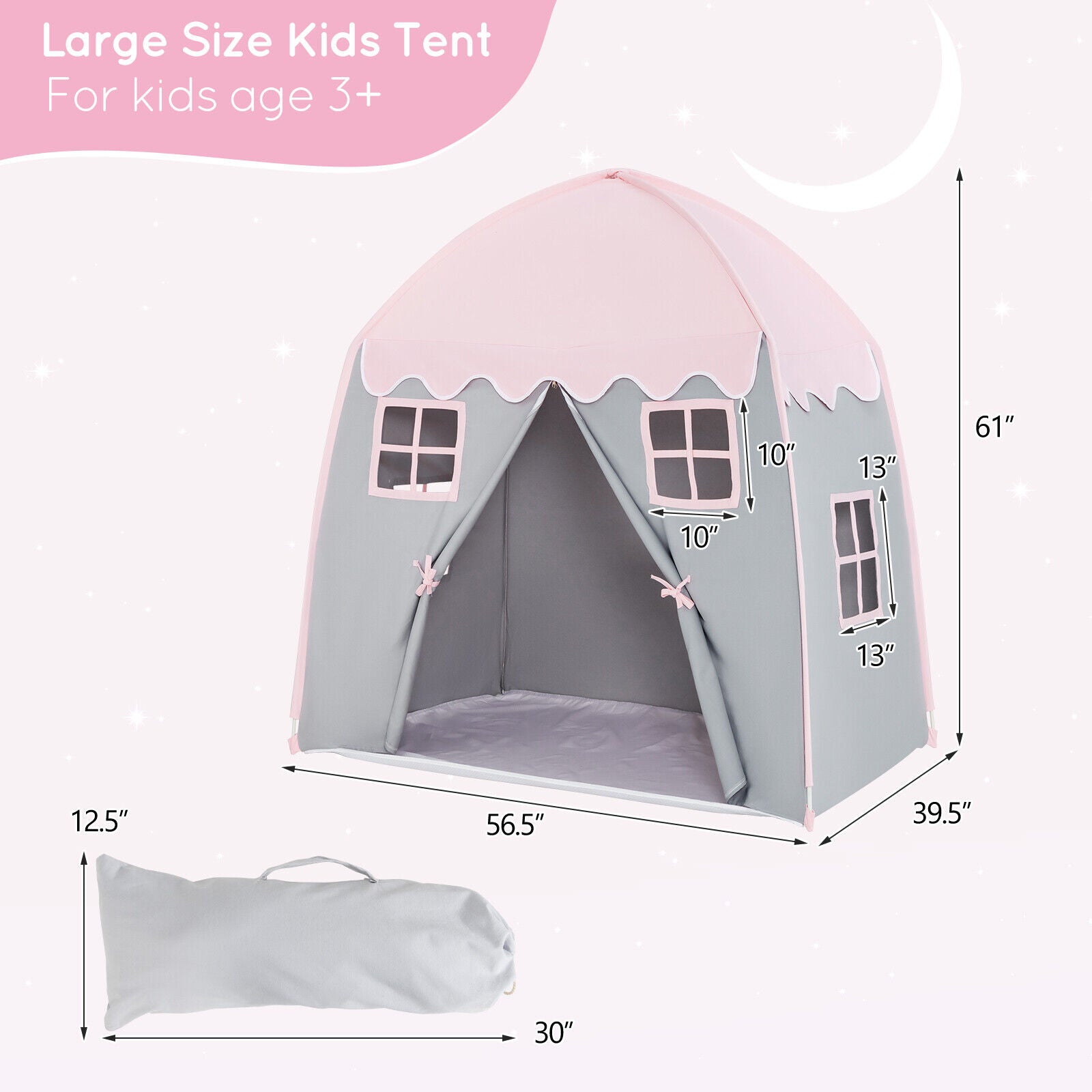 SUGIFT Pink Portable Indoor Kids Play Castle Tent