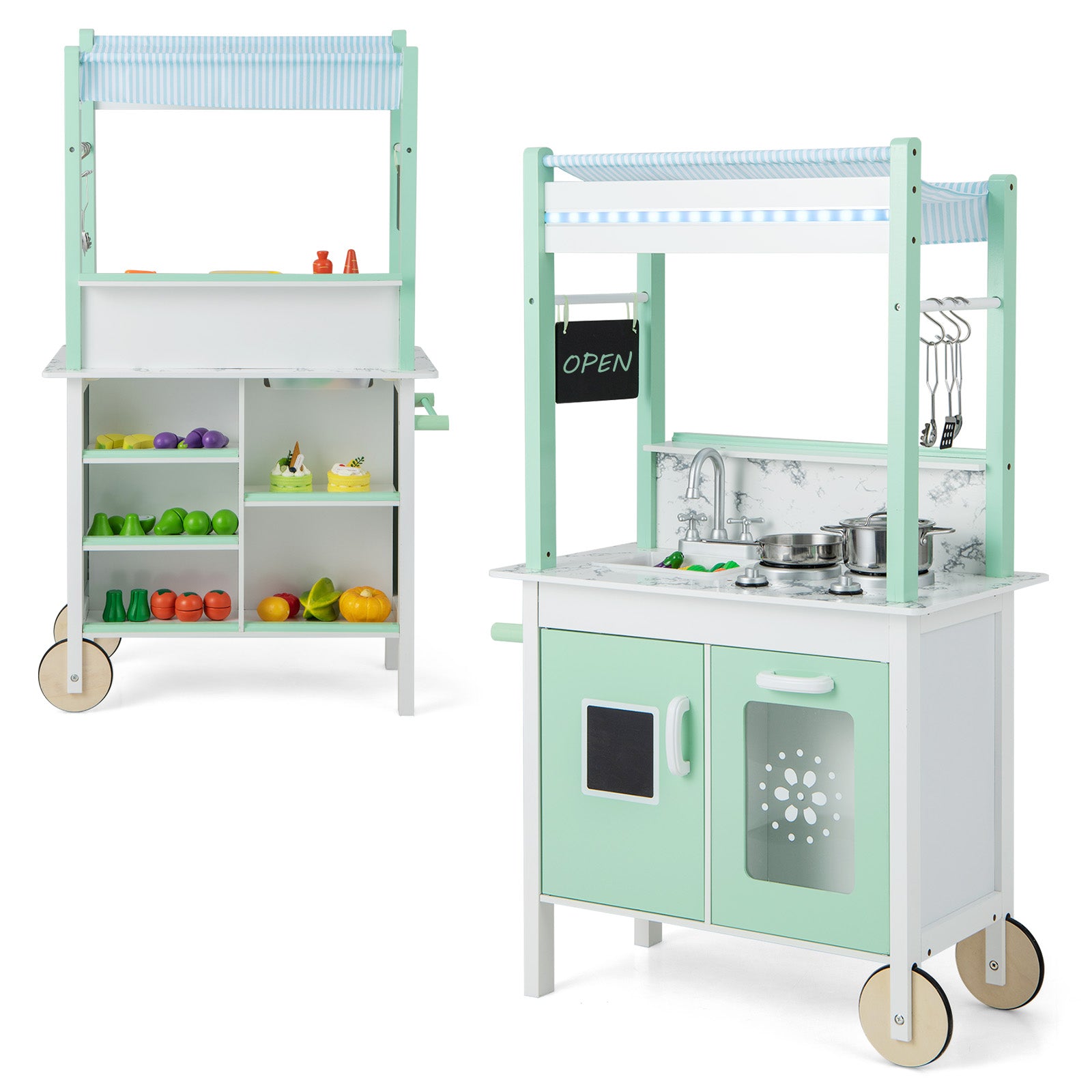 SUGIFT Double-sided Pretend Play Kitchen with Remote Control and LED Light Bars