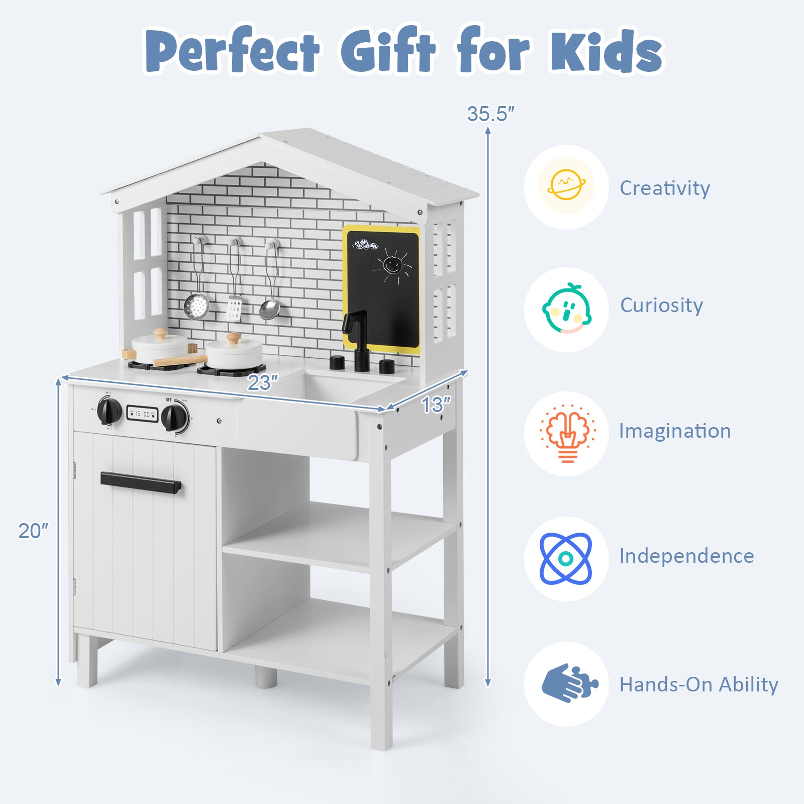 SUGIFT Kids Wooden Kitchen Play Set with Storage Shelves and Accessories