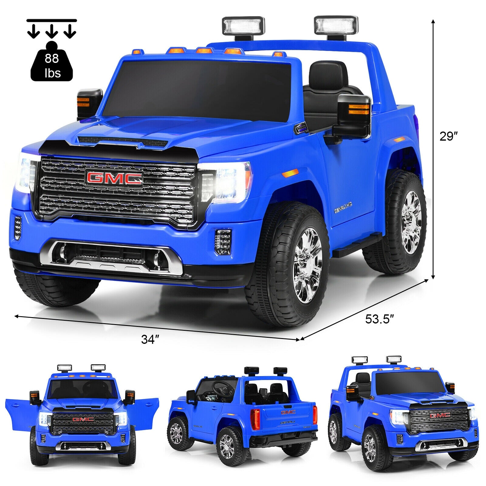 12V 2-Seater Licensed GMC Kids Ride On RC Electric Car with Storage Box