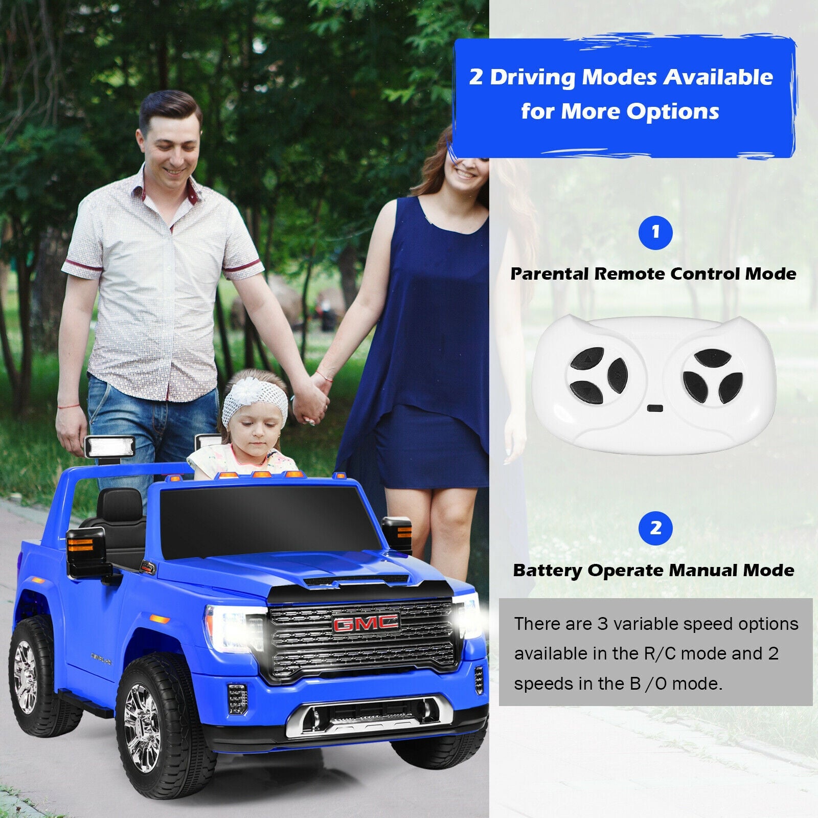 12V 2-Seater Licensed GMC Kids Ride On RC Electric Car with Storage Box