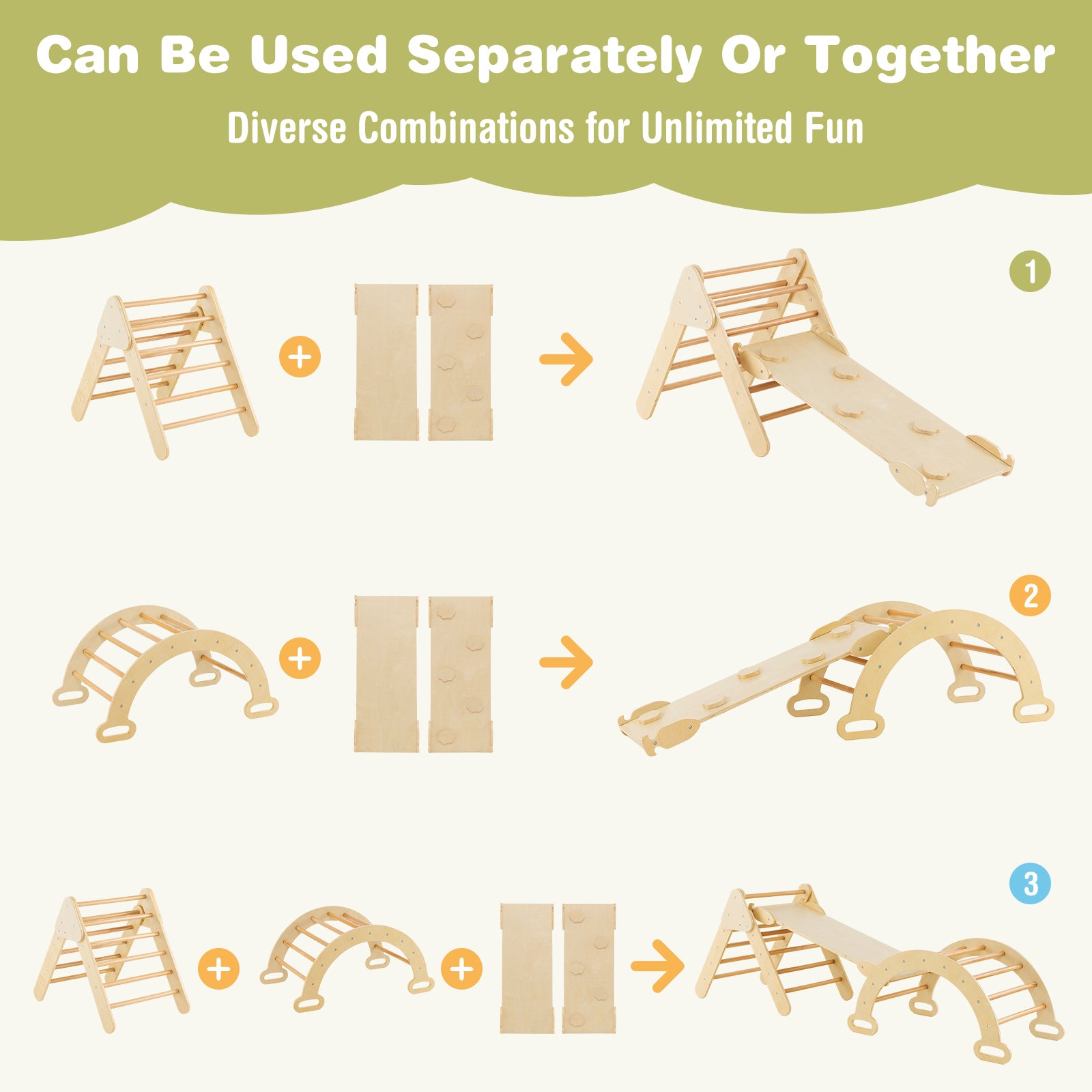 2-in-1 Wooden Kids Climber Toys with Triangle Arch Ramp