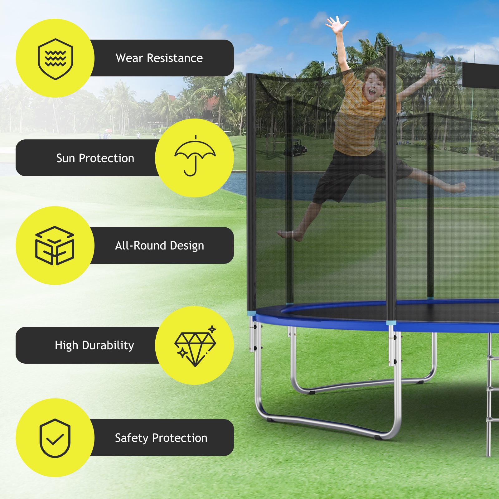 Trampoline Replacement Protection Enclosure Net with Zipper