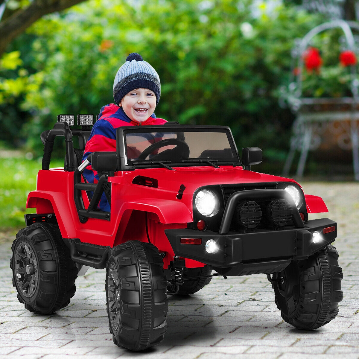 12V Electric Ride On Truck with Parental Remote Control and LED Lights, Red