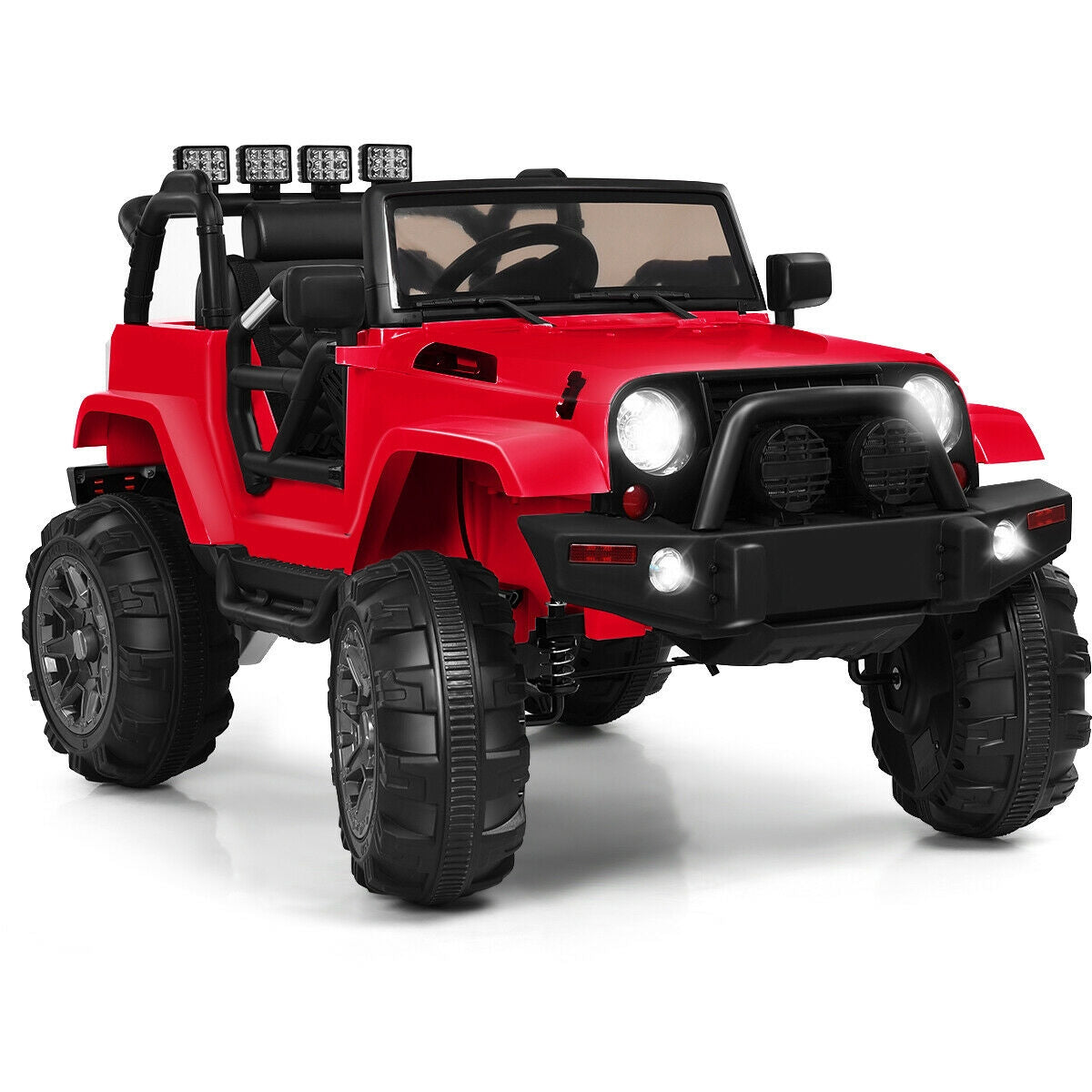 12V Electric Ride On Truck with Parental Remote Control and LED Lights, Red