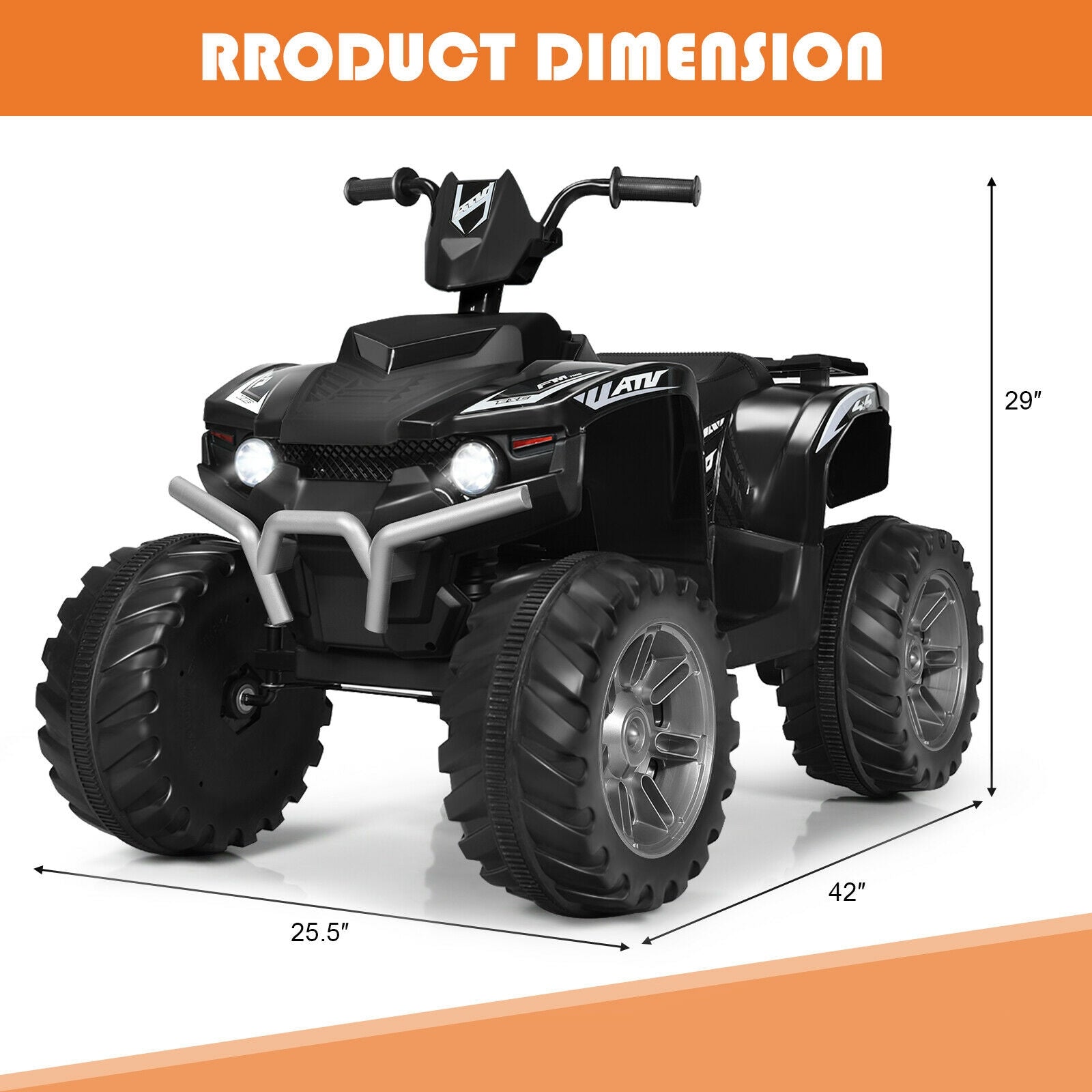 12V Kids Ride on ATV with LED Lights and Treaded Tires and LED lights