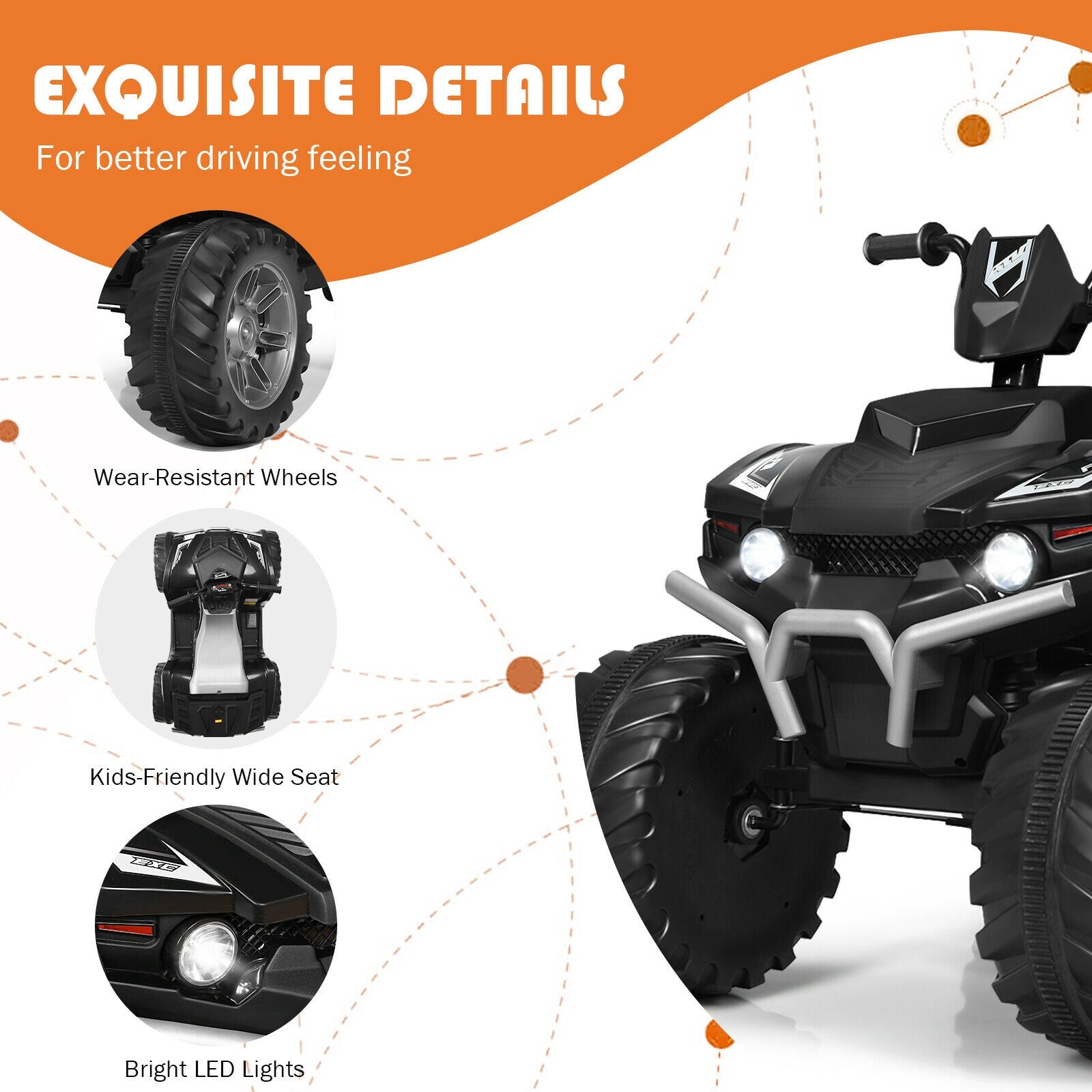 12V Kids Ride on ATV with LED Lights and Treaded Tires and LED lights