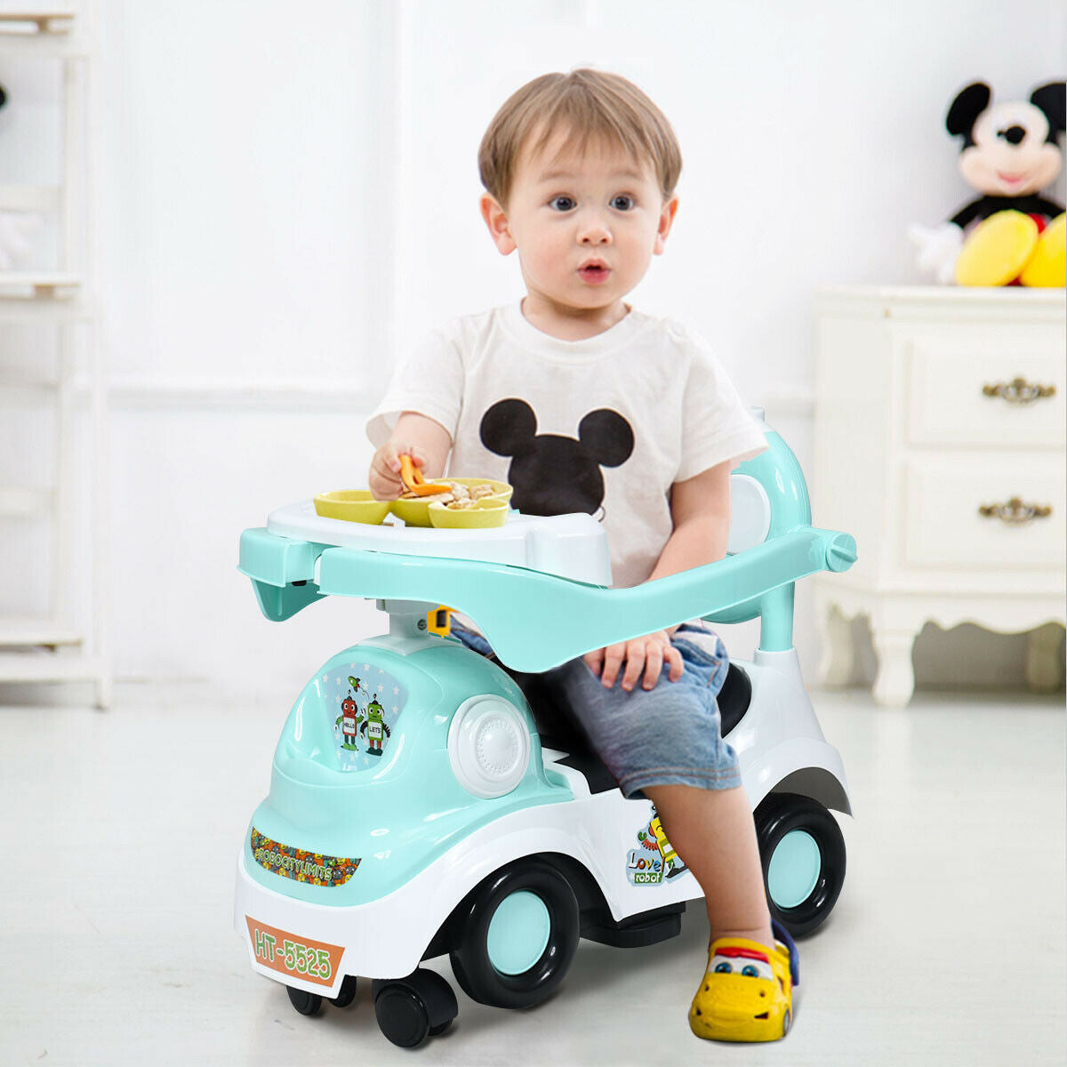 3-in-1 Ride On Push Car with Music Box and Horn