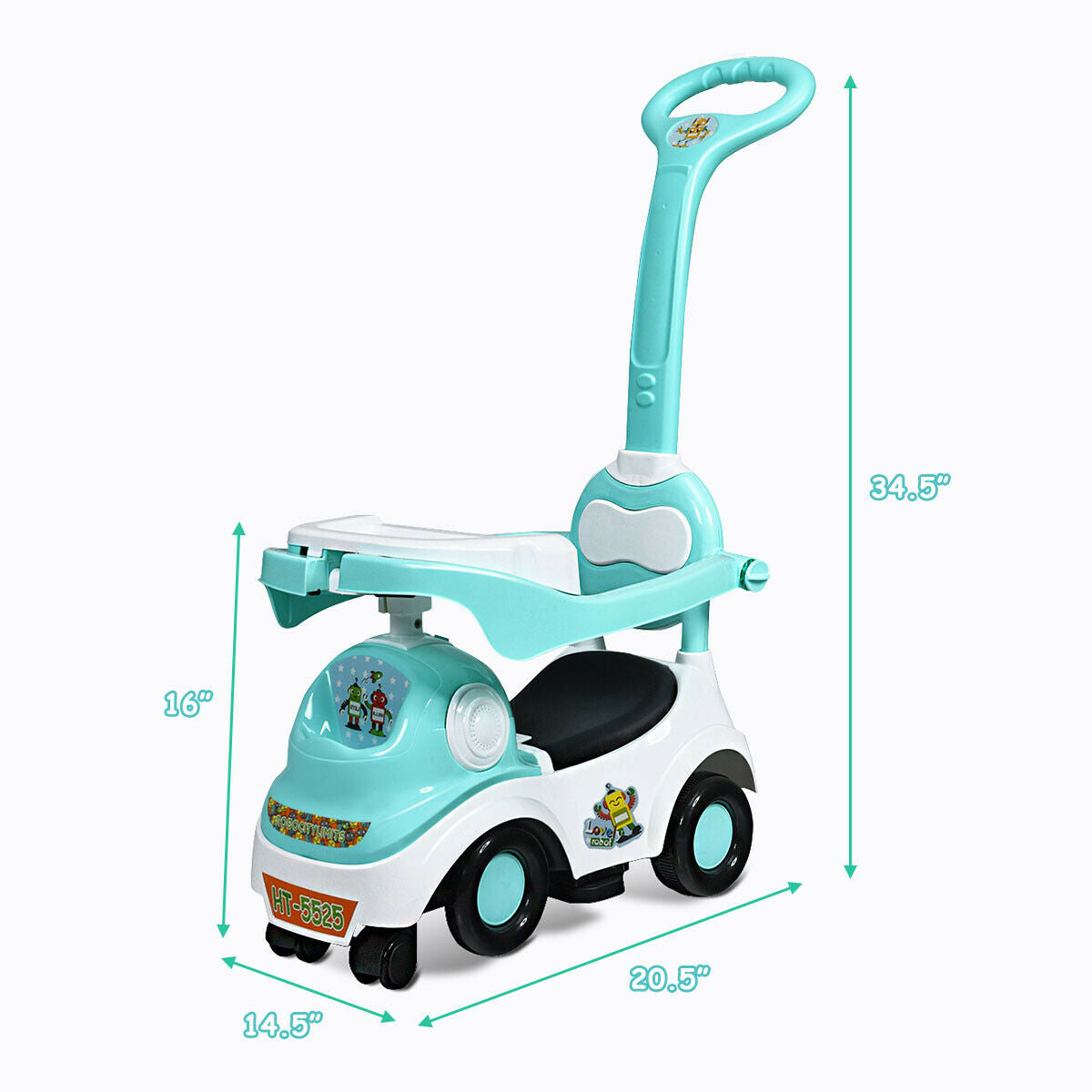 3-in-1 Ride On Push Car with Music Box and Horn