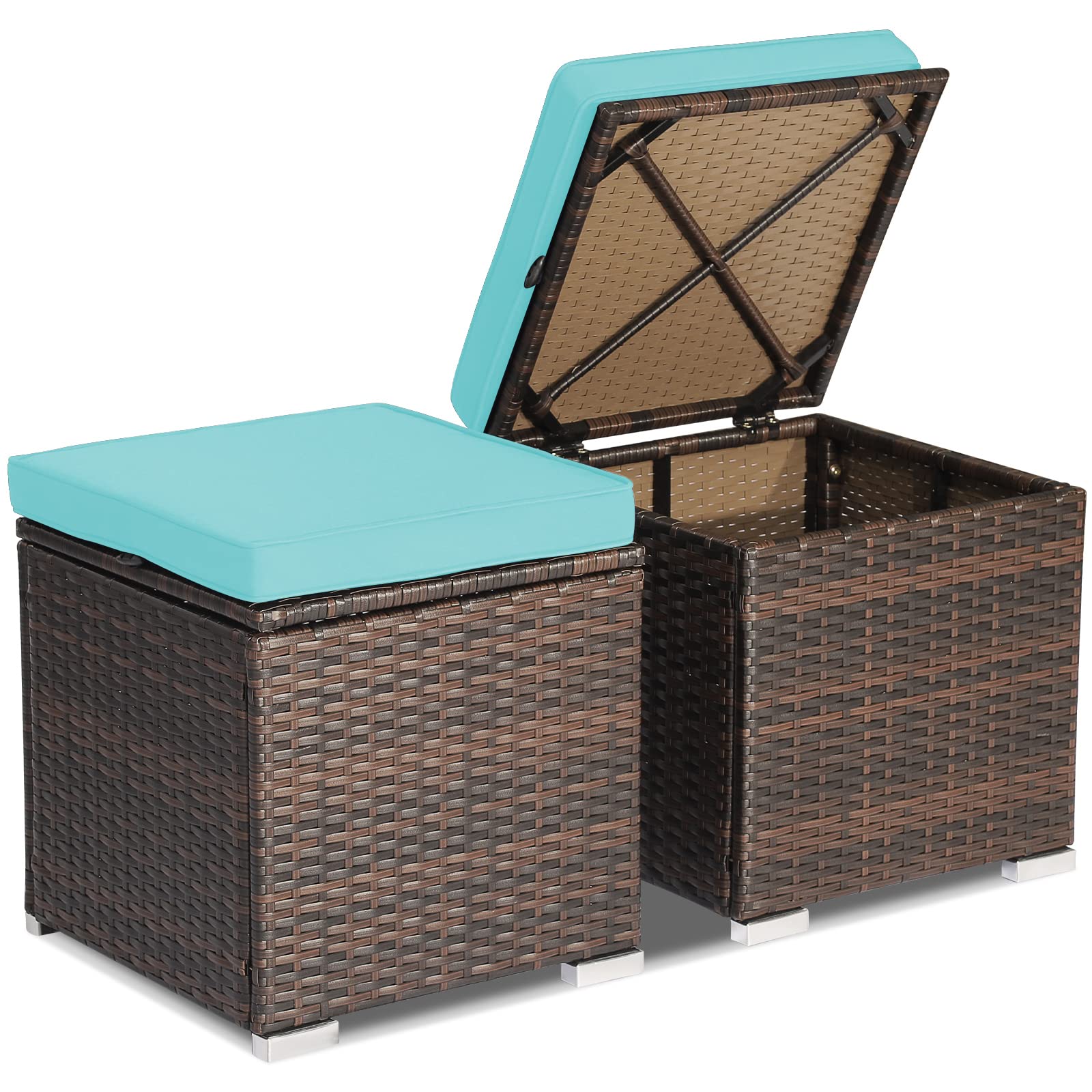 2 Pieces Patio Ottoman with Hidden Storage Space