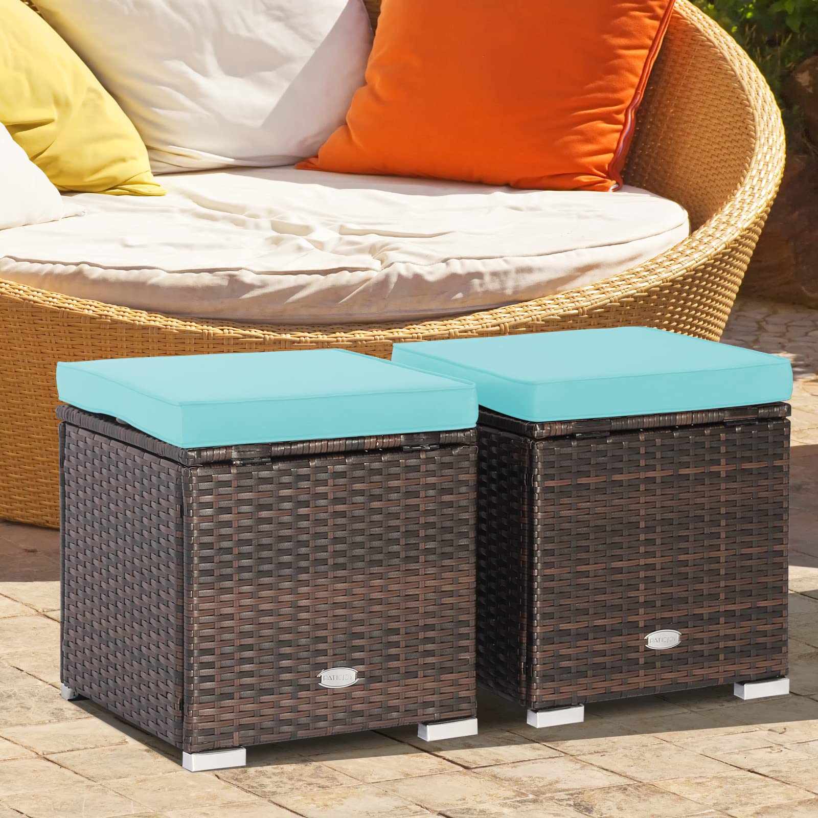 2 Pieces Patio Ottoman with Hidden Storage Space