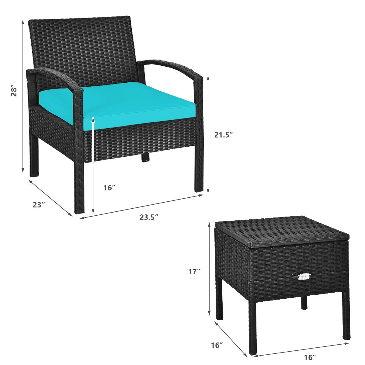 SUGIFT 3 Pieces PE Rattan Wicker Sofa Set with Washable and Removable Cushion for Patio