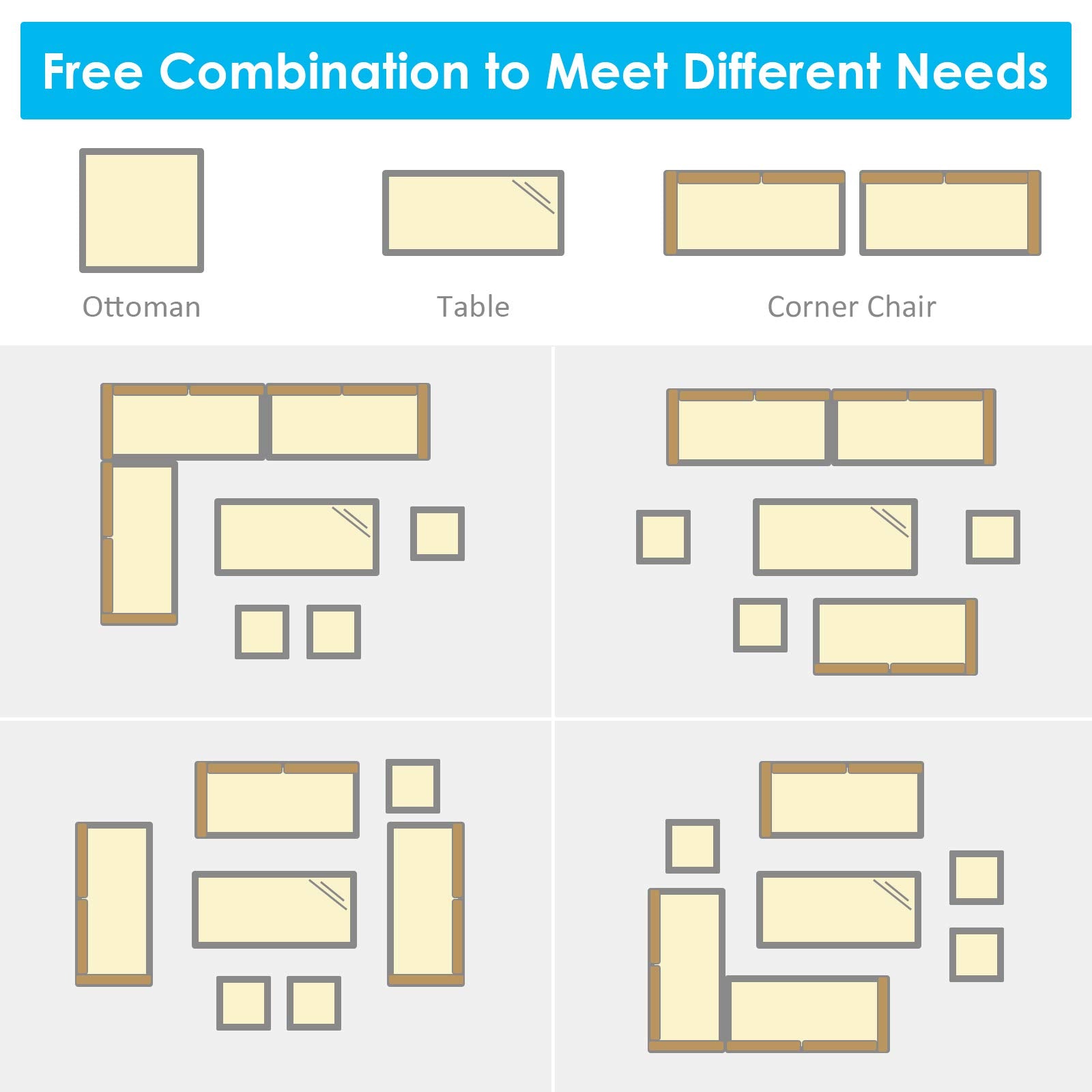 SUGIFT 7 Pieces Outdoor Wicker Sectional Sofa Set with Dining Table