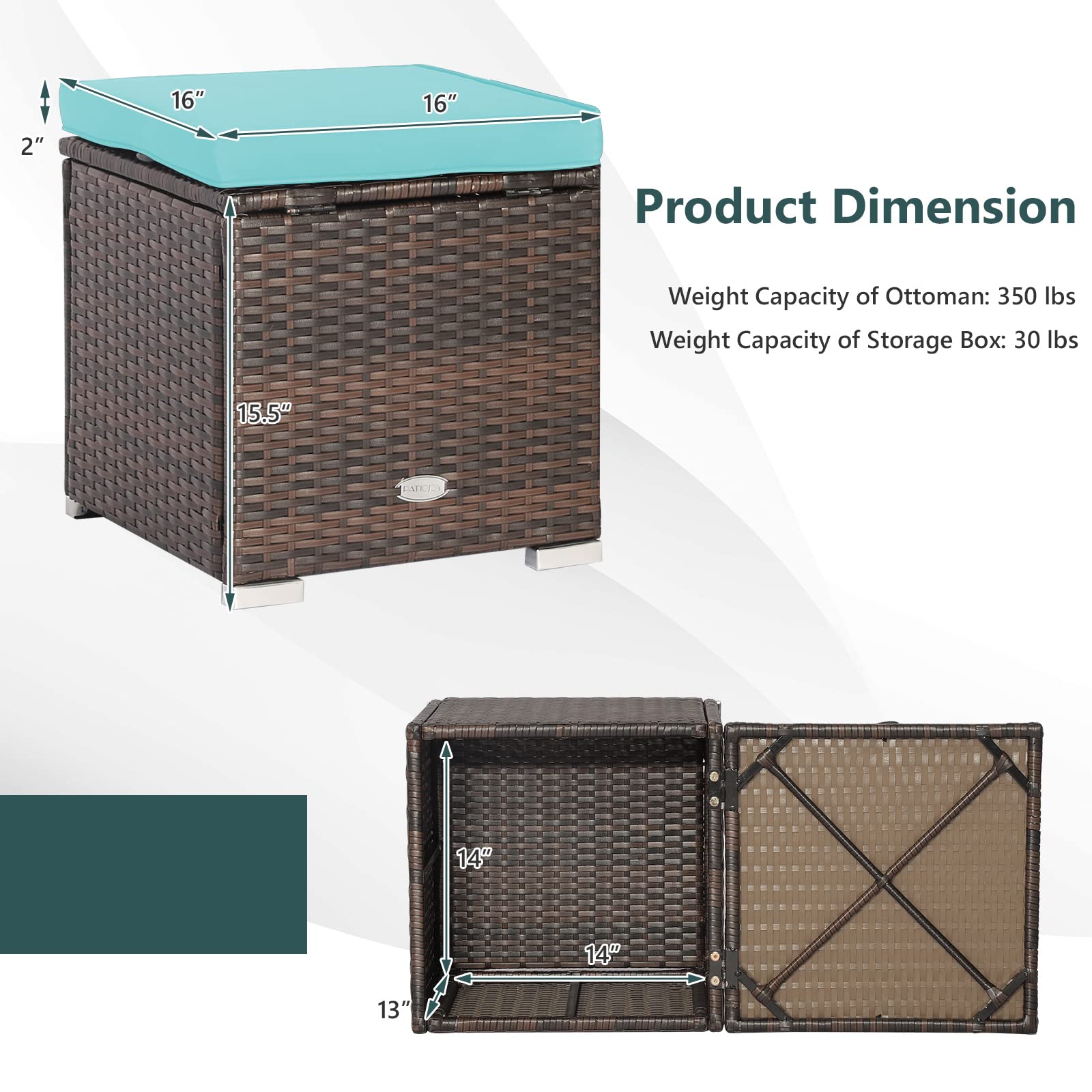 2 Pieces Patio Ottoman with Hidden Storage Space